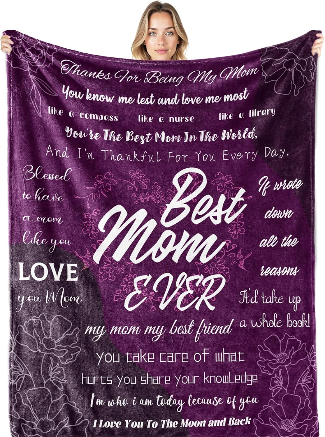 Mothers Blankets for Mom from Daughter & Son - Birthday Gifts for Moms,Grandma,Wife - Soft Purple Fleece Throw Blanket for Women, Cozy Plush Love Bedding Decor for Couch, Bed & Travel 50"x60"