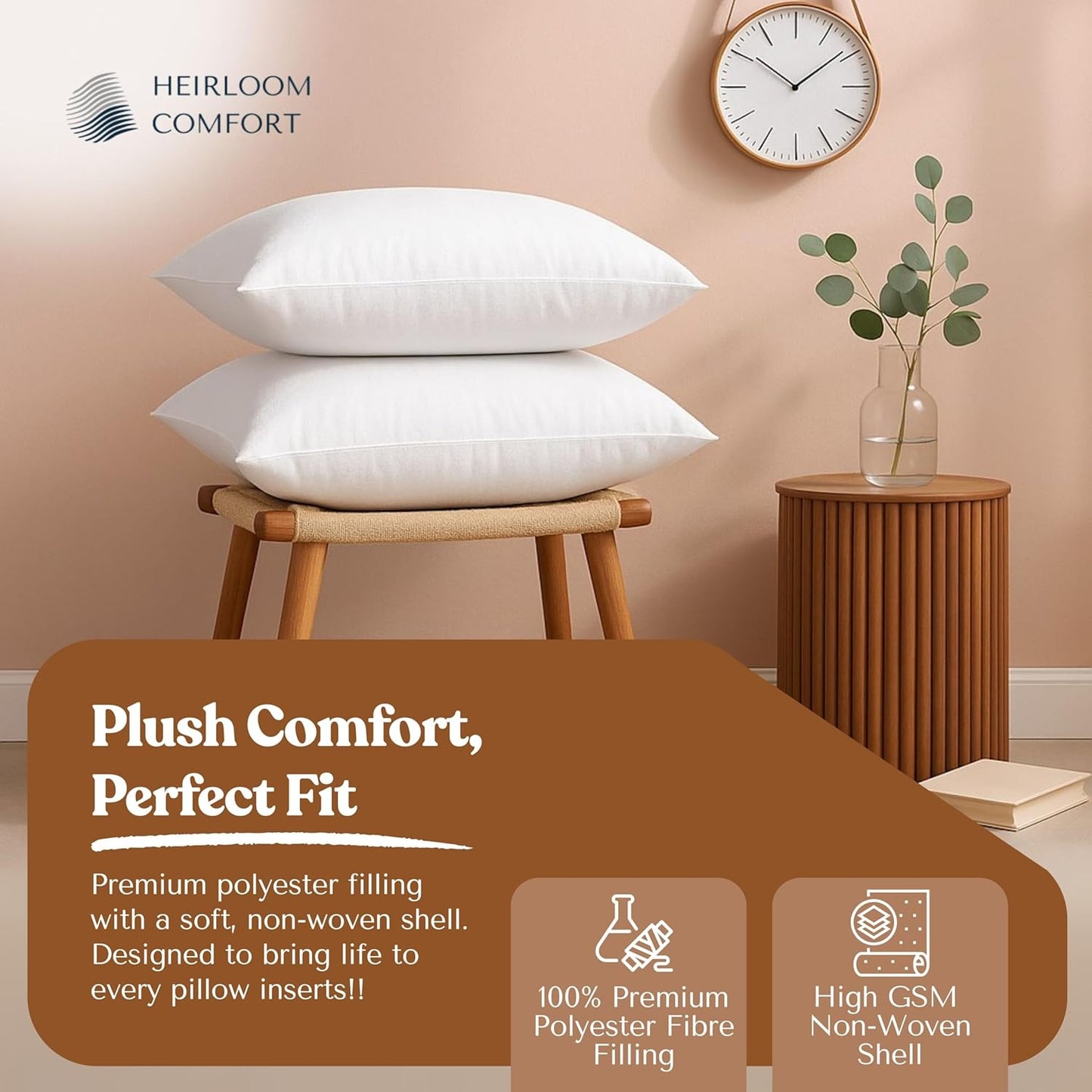 Lumbar Pillow Inserts (Pack of 2, 12"x20", White, Polyester) - Rectangular Throw Cushion for Lower Back Support, Office Chair, Sofa or Bed - Perfect for Back Support & Stylish Decor