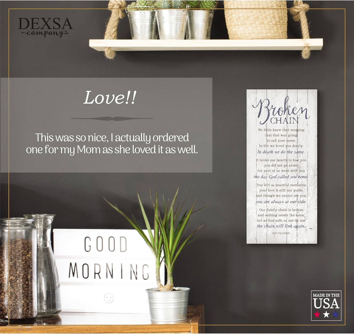 DEXSA Broken Chain Wood Plaque - Made in the USA - 5.5"x12" - Classy Frame Wall Hanging Decoration | We little knew that morning that God was going to call your name | Christian Family Home Decor Saying