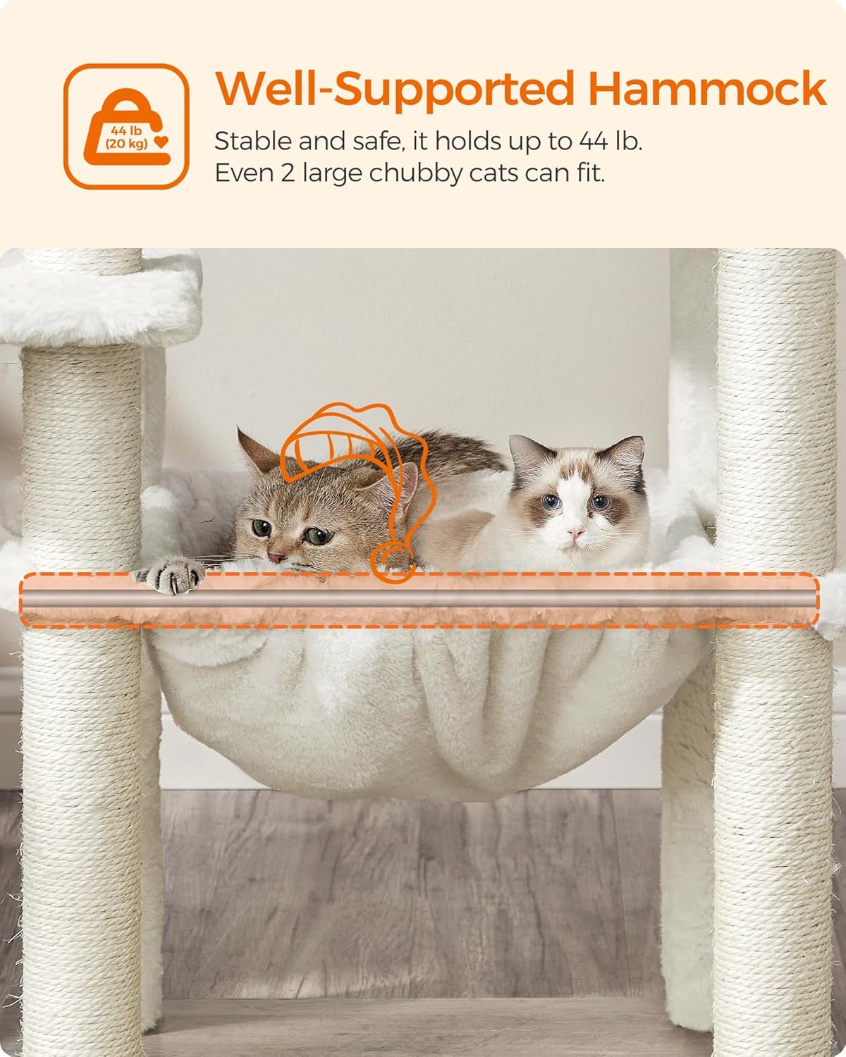 Feandrea Cat Tree, 56.3-Inch Modern Cat Tower, Multi-Level Plush Condo with Scratching Posts, Hammock, Washable Cushion, Heather Greige UPCT164G01