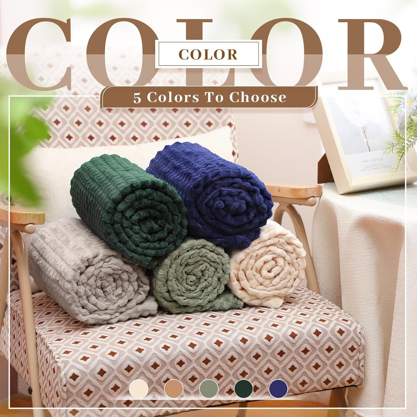 Buryeah 6 Pcs Flannel Fleece Throw Blanket Bulk 50 x 60 Inch Wedding Throw Blanket 3D Jacquard Grid Design Soft for Couch Sofa Chair Donation Homeless Gift (Camel)