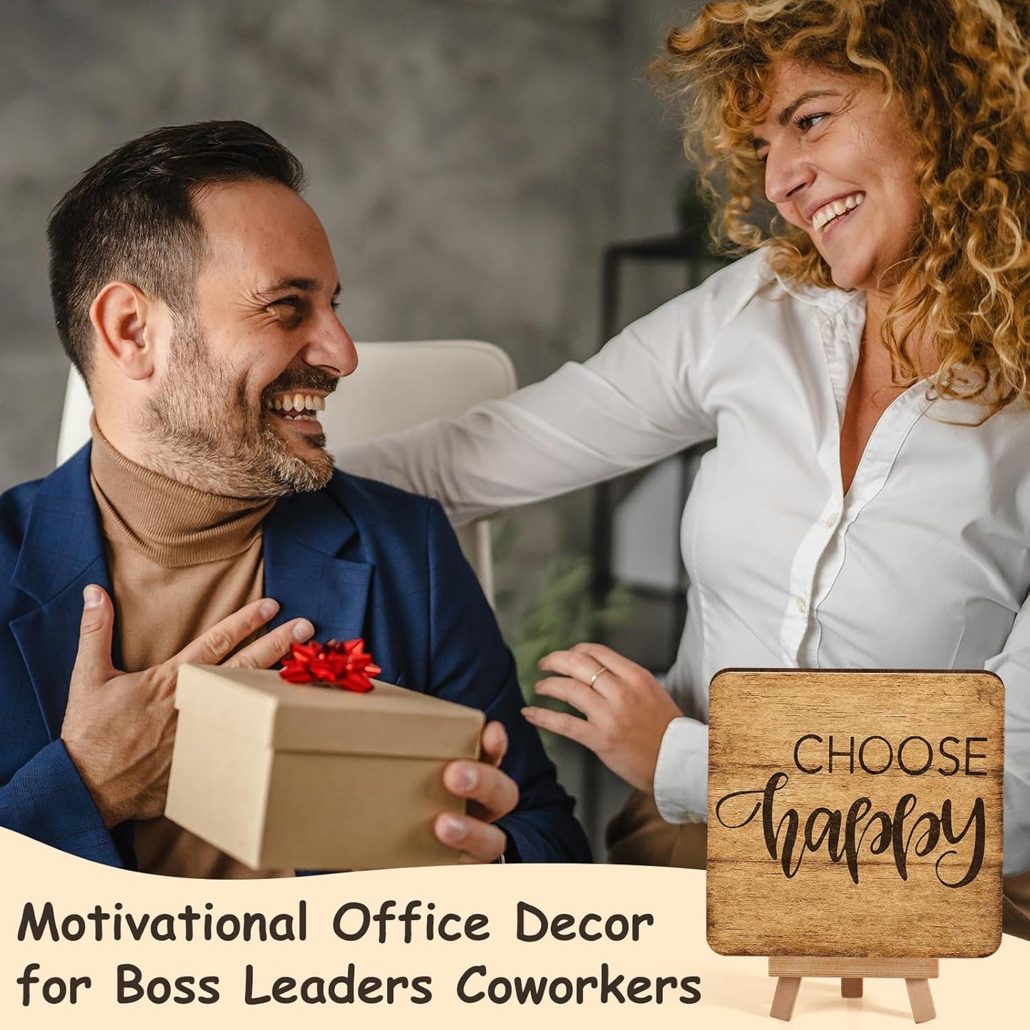Inspirational Desk Decor, Rustic Home Office Wooden Sign, Farmhouse Decoration for Bedroom Living Room Kitchen Coffee Bar Shelf, Positive Emotional Support Gifts for Men Women, Choose Happy
