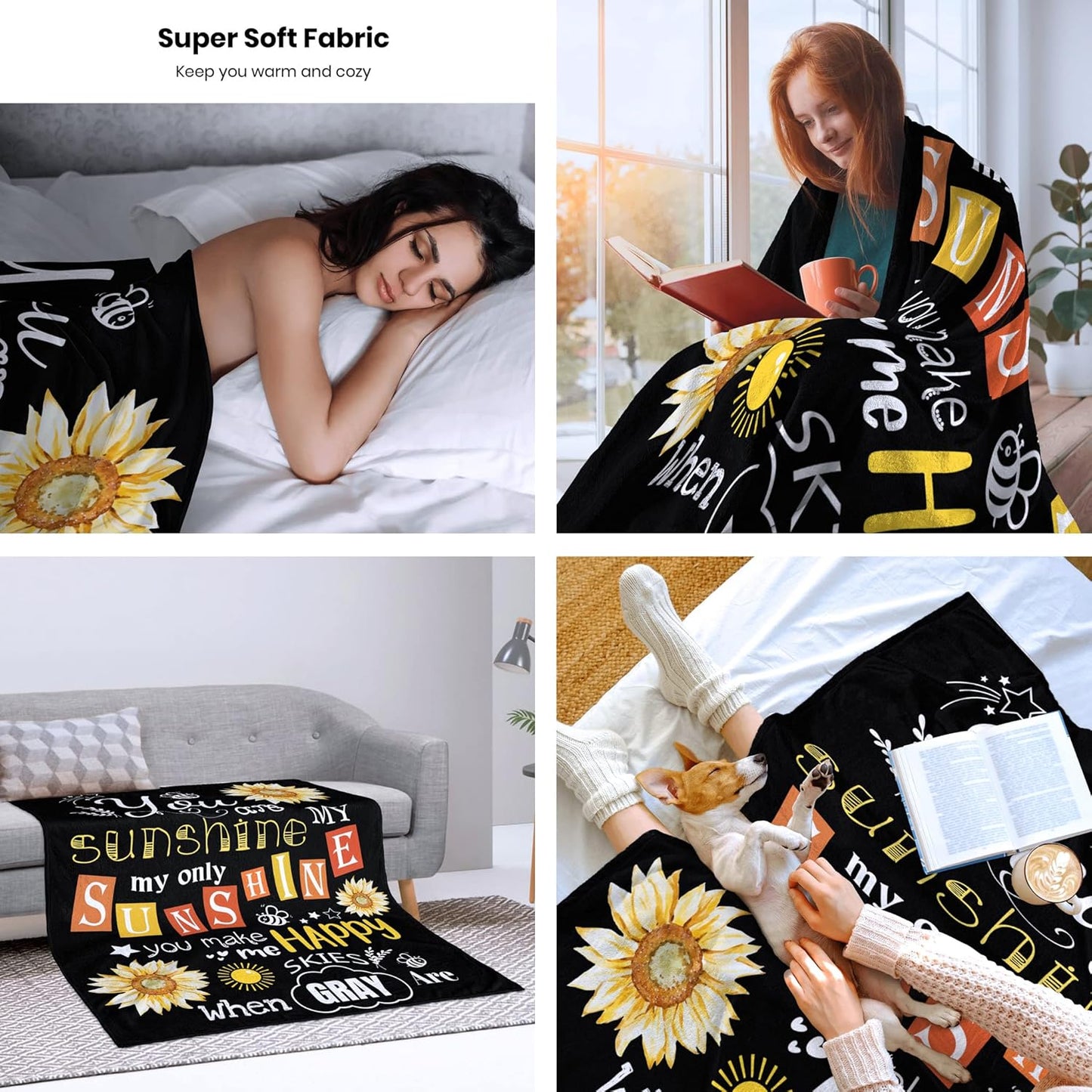 Sunflower Blanket You are My Sunshine Throw Blanket Cozy Soft Flannel Lightweight Blanket Gifts for Adults Kids All Season 60"x50"