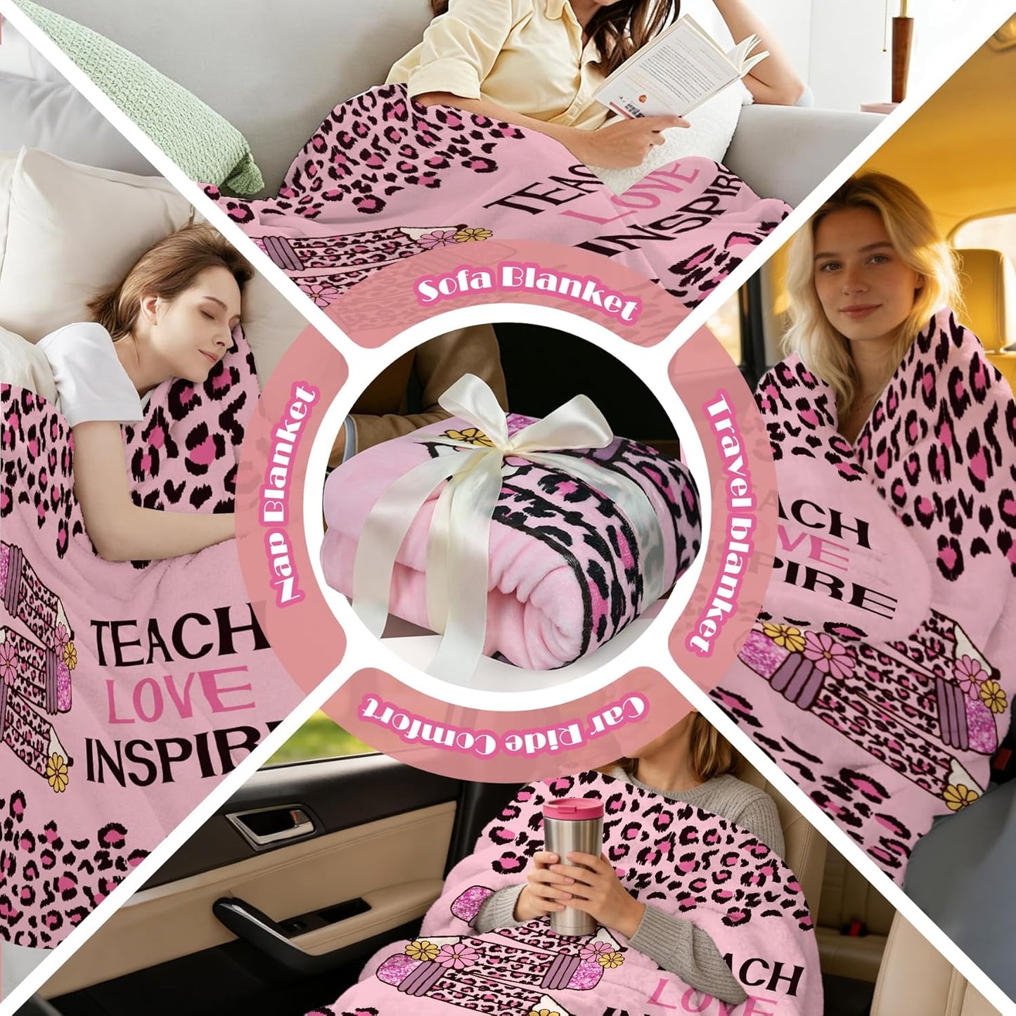 Teacher Appreciation Throw Blanket Thick 60''x50'' Extra Cozy Soft Heavyweight Fleece Couch Blanket Back to School Thank You Teacher Appreciation Gifts for Educators Tutors,1 Pack (Pink Leopard)