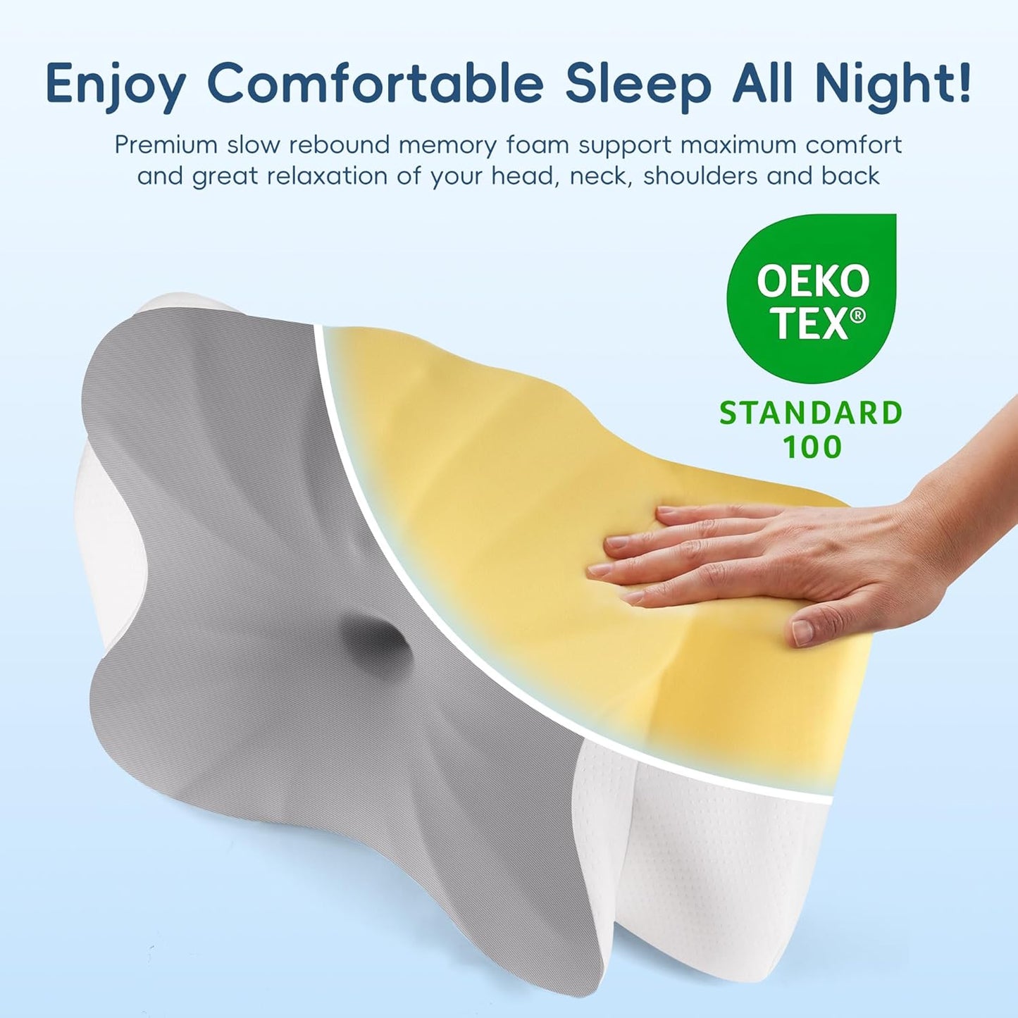 Cervical Pillow for Neck and Shoulder Support, Ergonomic Contour Pillow for Pain Relief, 2 Heights Cooling Memory Foam Orthopedic Pillow for Side Back Stomach Sleepers Grey White