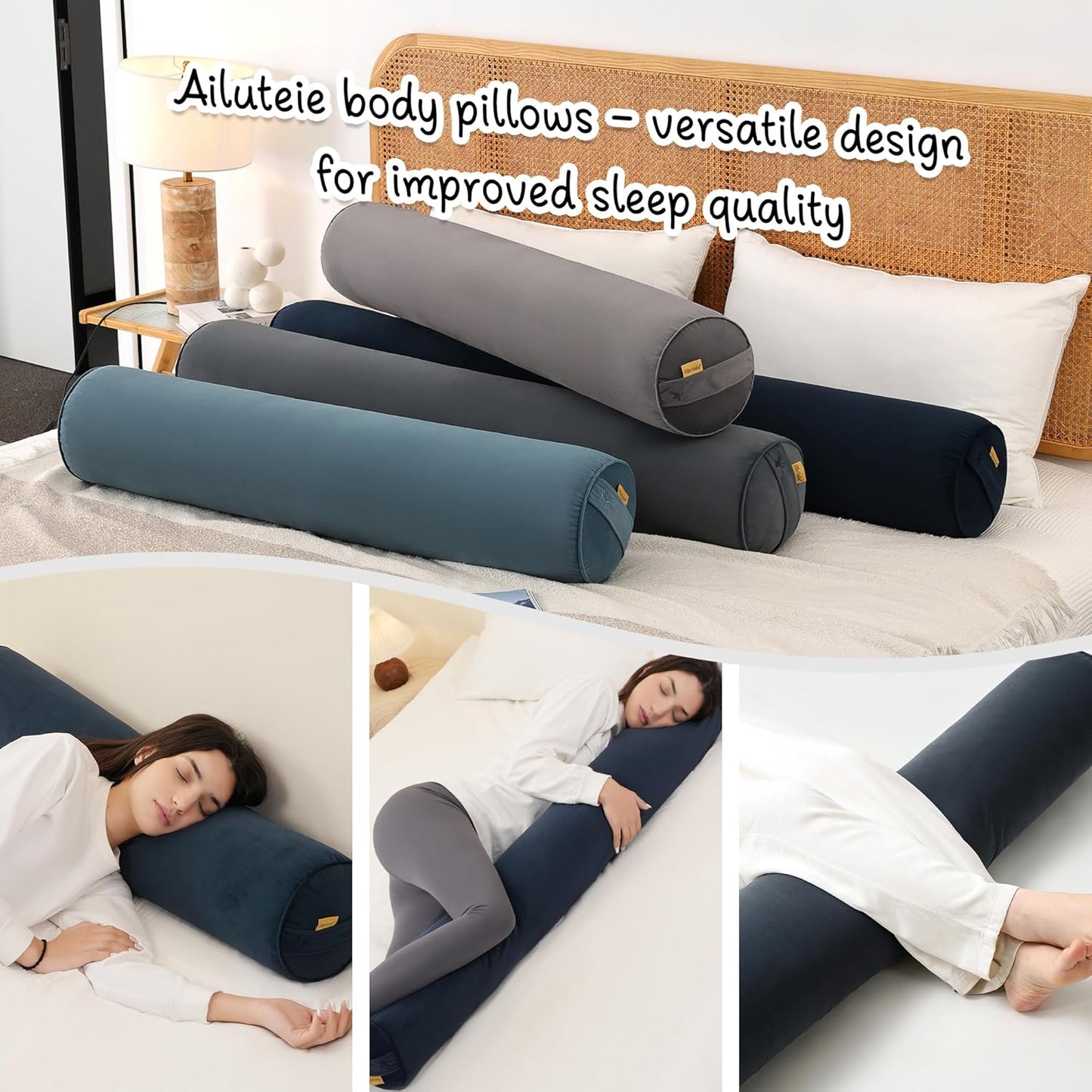 Body Pillow for Adults,Long Round Pillow,Big Cylindrical Pillow,Large Full Bolster Pillows for Side Sleepers (Teal Blue, 39.37"*7.87")