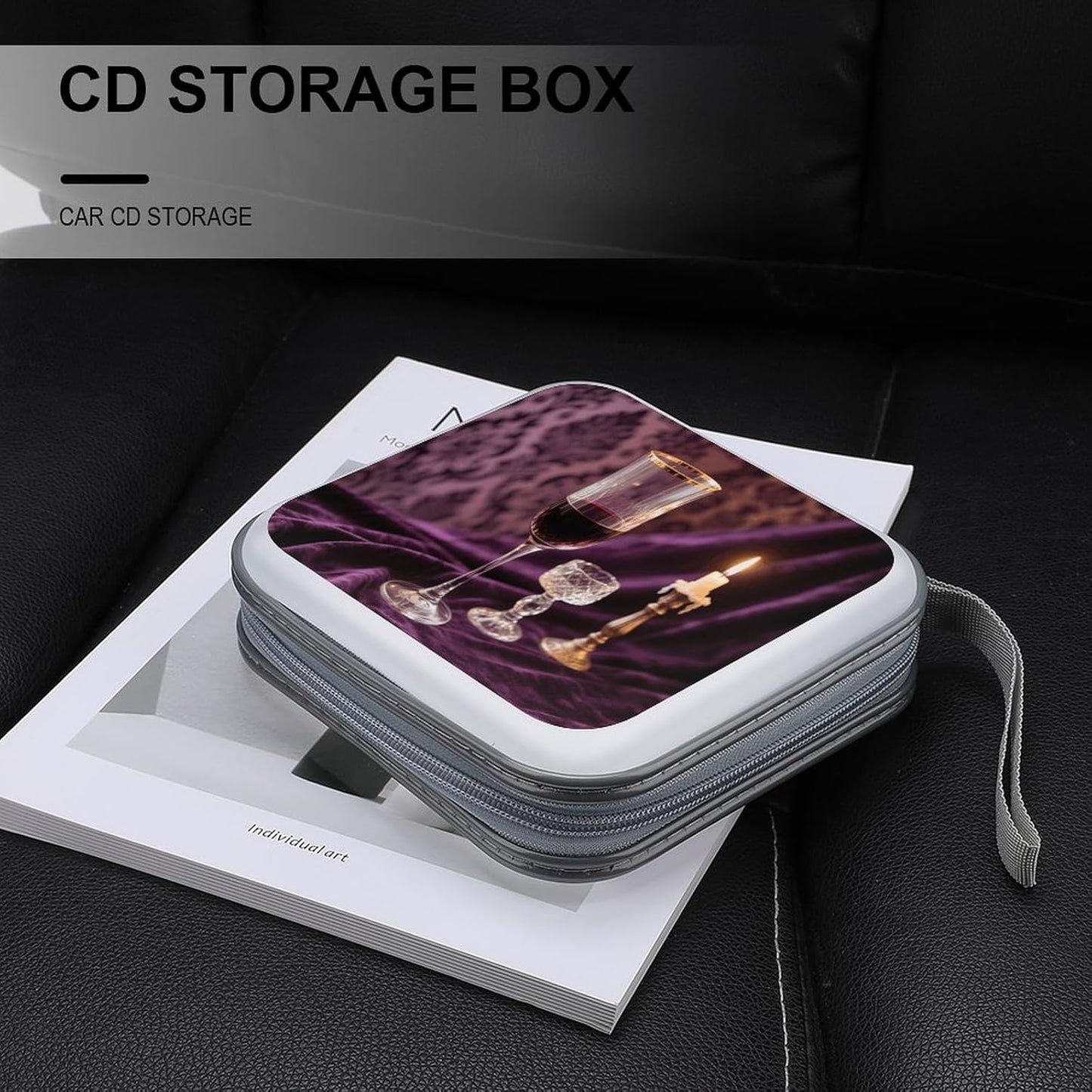 Vintage Red Wine Glass CD Case Portable Zipper CD Case 40 Capacity Hard Plastic DVD Cases Holder Large Storage Disc Wallet Bag for Car Home Travel DVD Collection Bag
