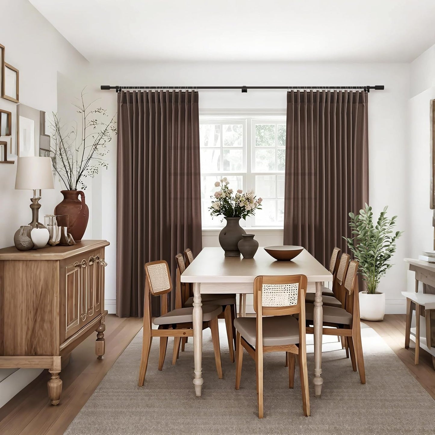 Coffee Linen Curtains 84 inch Length 2 Panels Set Modern Farmhouse Living Room Drapes Light Filtering Rod Pocket Back Tab Filtering Privacy Semi Sheer Curtain 84 inches Long