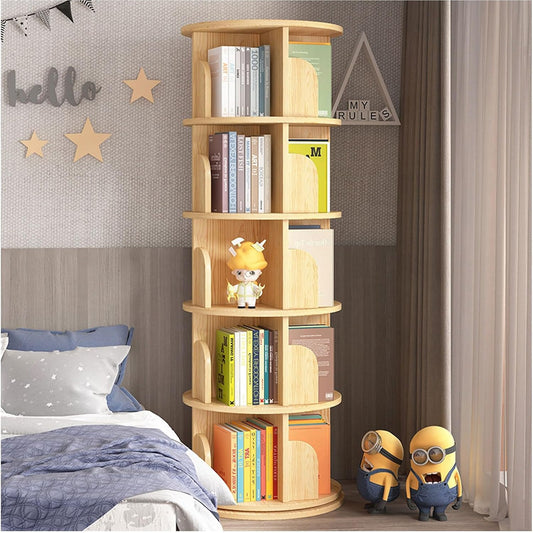 360° Rotating Bookcase, Wooden Bookshelf Storage Display Rack, Stylish Stand Shelves for Home, Office & Study Room, Space-Saving Organizer, Modern Design