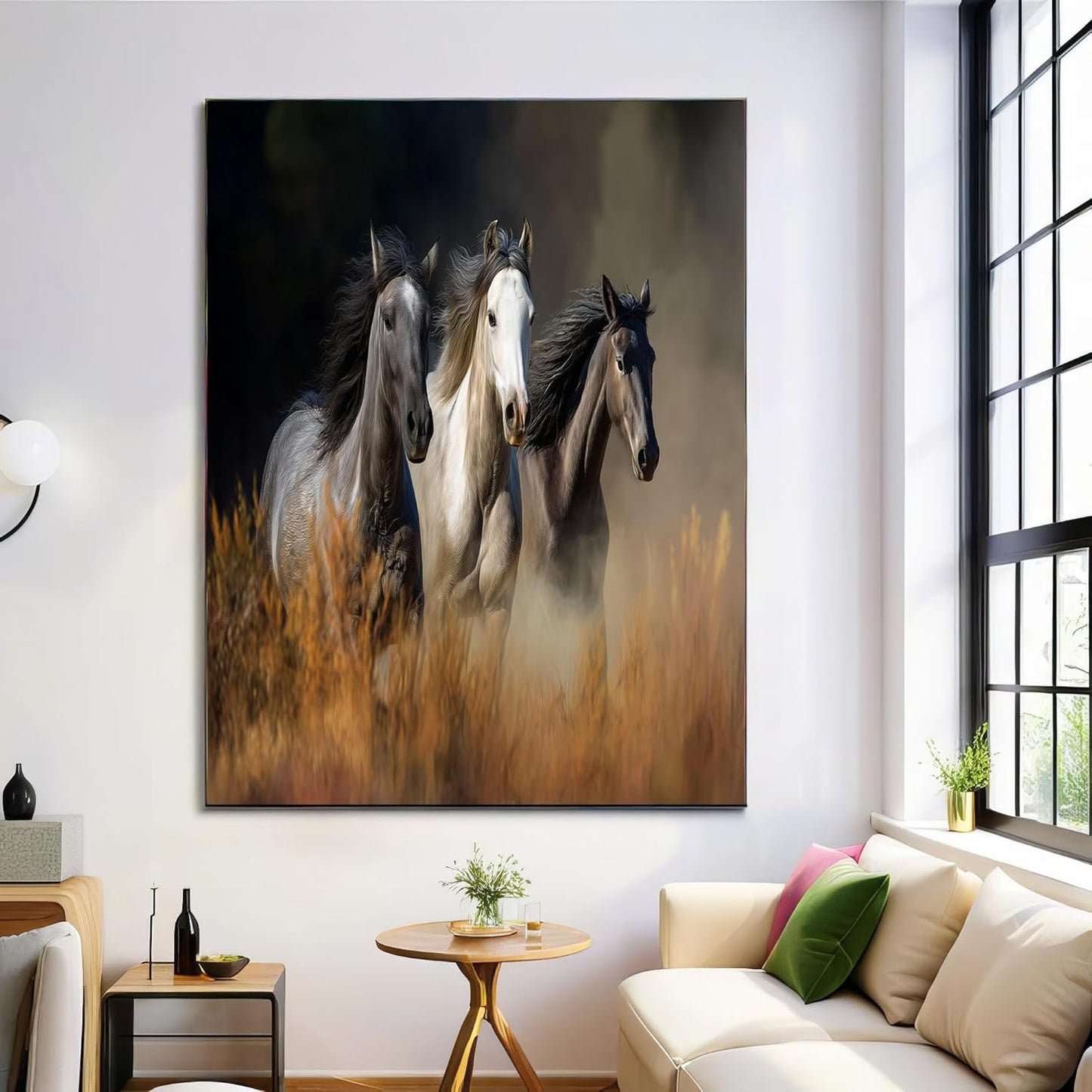 GDJSMIN Grassland Animal Scene Wall Art, Horses Galloping Poster for Reading Room Living Room Decor 12x 16 inch Unframed