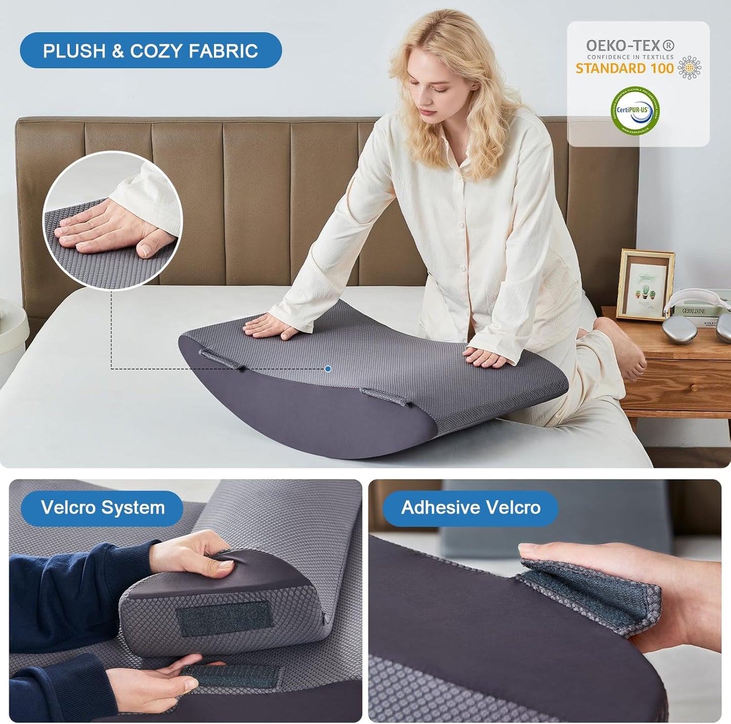 4PCS Bed Wedge Pillow Set for After Surgery, Orthopedic Wedge Pillows for Sleeping, Back, Neck and Leg Pain Relief, Adjustable Memory Foam Support Pillows for Acid Reflux, GERD & Snoring, Grey