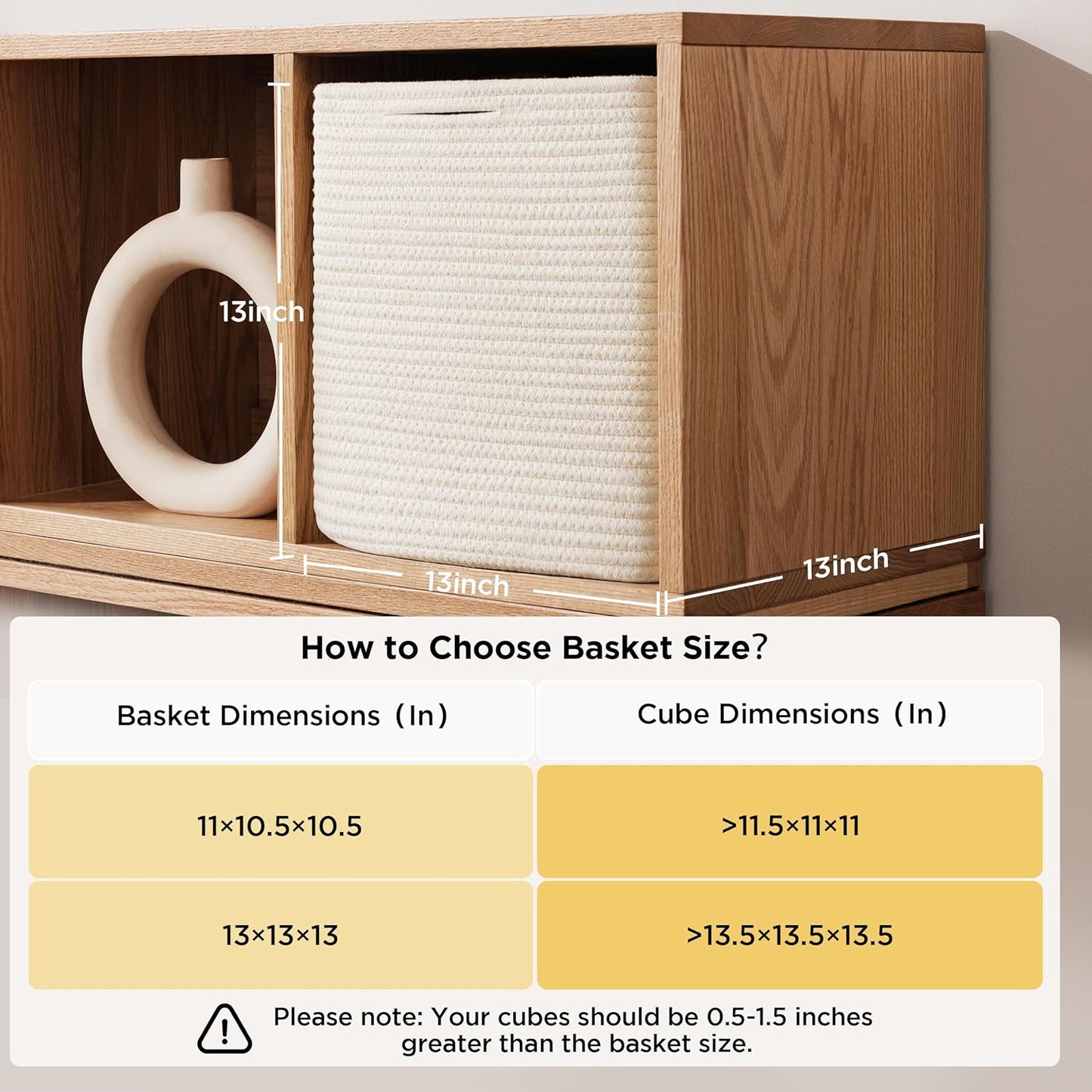 joybest 13x13x13 Inch Cube Storage Bins Set of 4, Cotton Rope Woven Organizer Basket for Shelves, Cube Bin Square Shelves Organizer Closet Storage, Nursery, Toy Organization, Brown