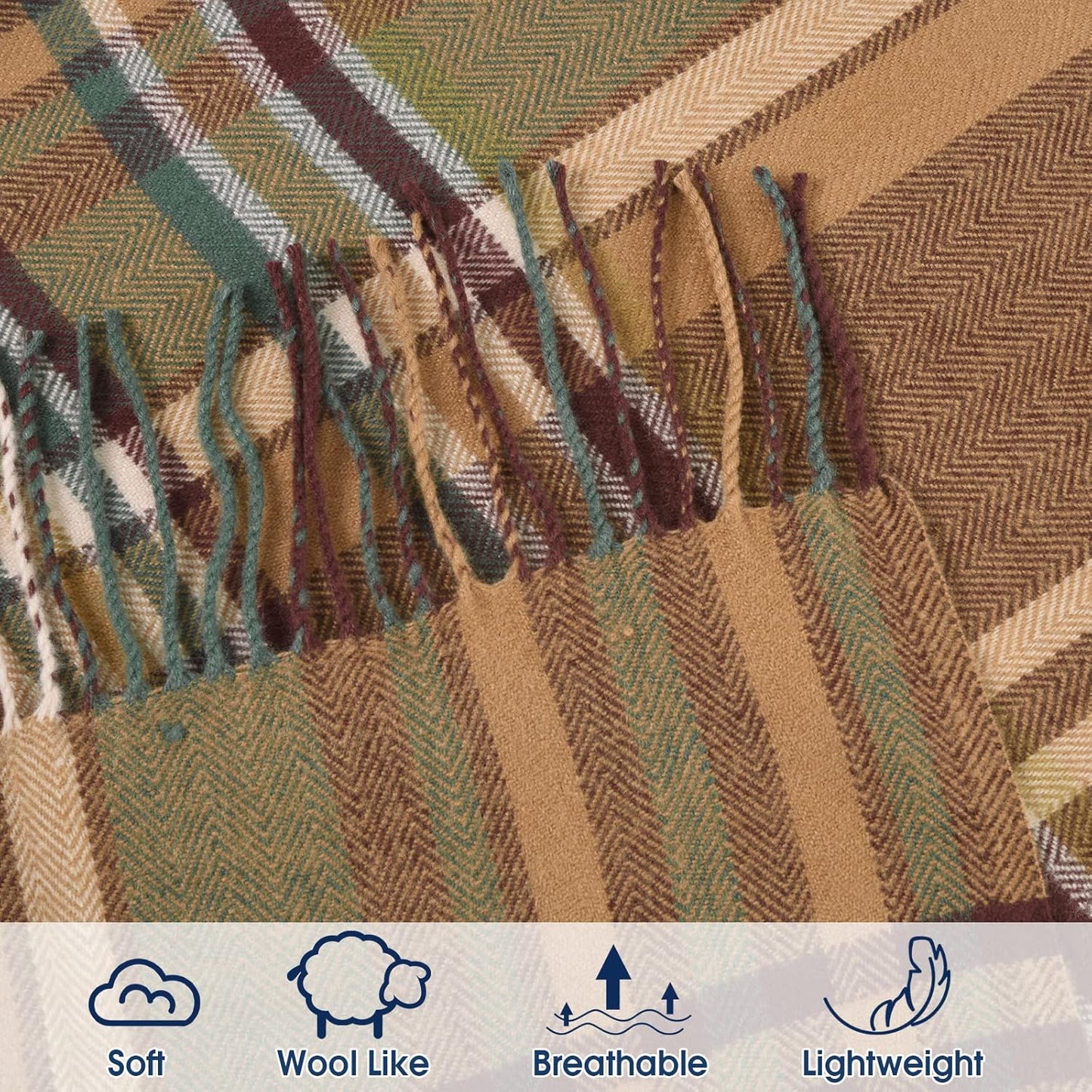 David's Home Buffalo Plaid Throw Blanket- Soft and Lightweight Tartan Herringbone Fringe Blanket for Couch Sofa-Outdoor Lap Throw with Decorative Tassels,50x60 Inches-Pumpking Orange