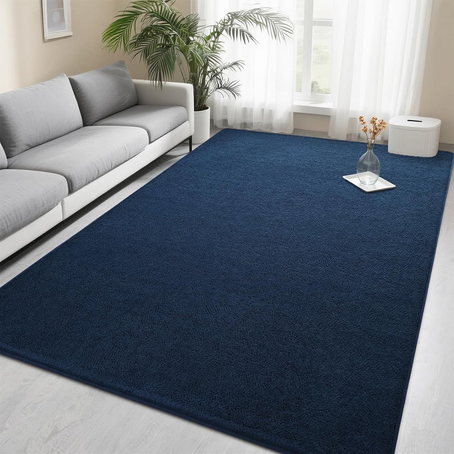 Foxmas 5x7 Area Rugs for Bedroom Living Room, Navy Blue Soft Thickened Memory Foam Carpet, Non-Slip Washable Indoor Modern Minimalist Shaggy Rug for Boys Girls Dorm Home Decor