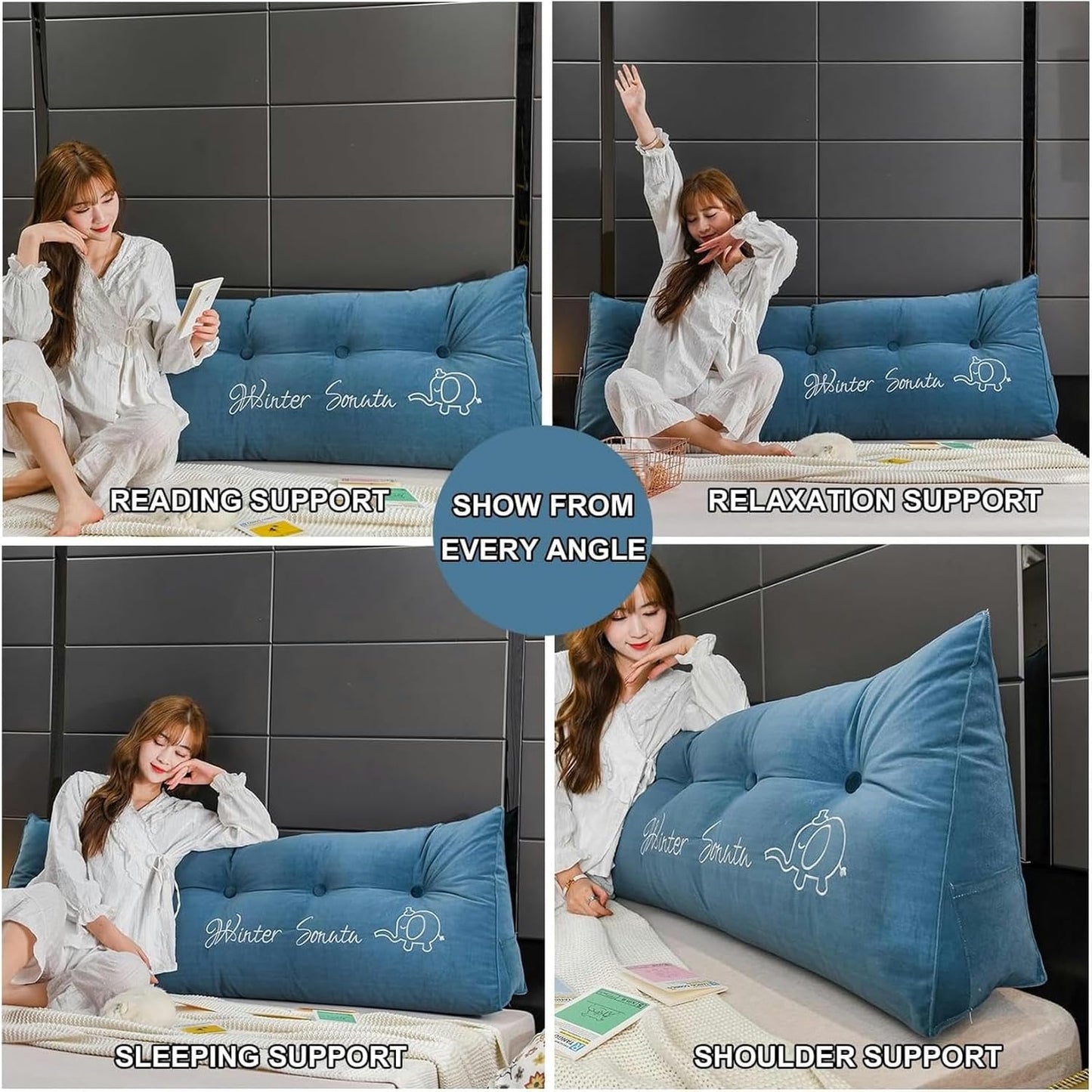 Triangular Headboard Pillow Twin, Wedge Bed Pillow Backrest Reading Pillow, Backrest Positioning Support Bolster Cushion Orange,Queen(59"/150cm)