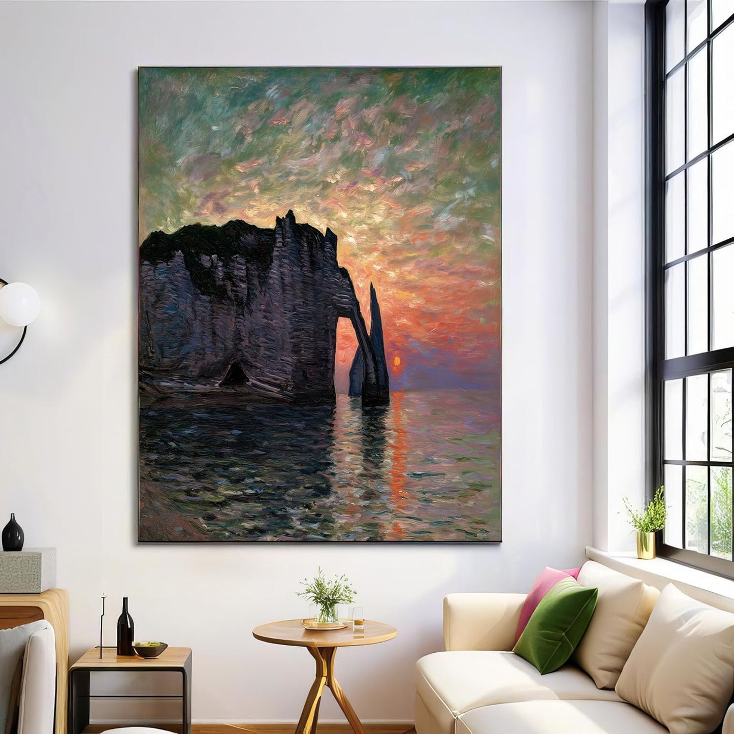 GDJSMIN Etretat Rock Arch Wall Art, Orange Sun Poster for Reading Room Living Room Decor 12x 16 inch Unframed
