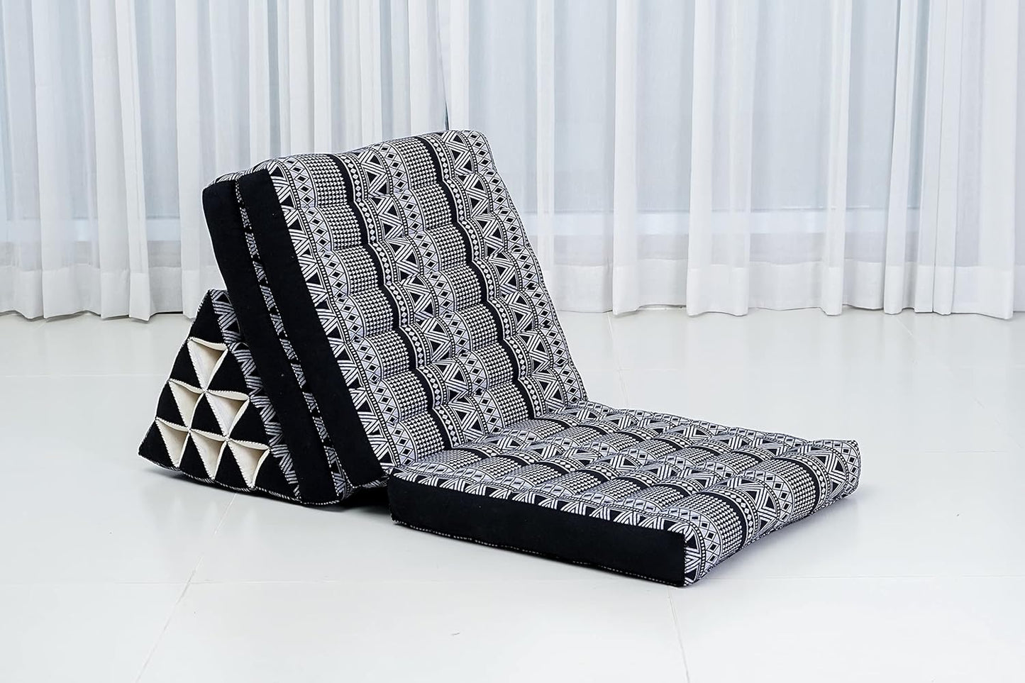 Leewadee Floor Mattress with Triangle Cushion, Floor Chair with Back Support, Recliner Reading and Sleeper Chair, Meditation Cushion, Comfy Living Room Furniture, Floor Cushion, Black