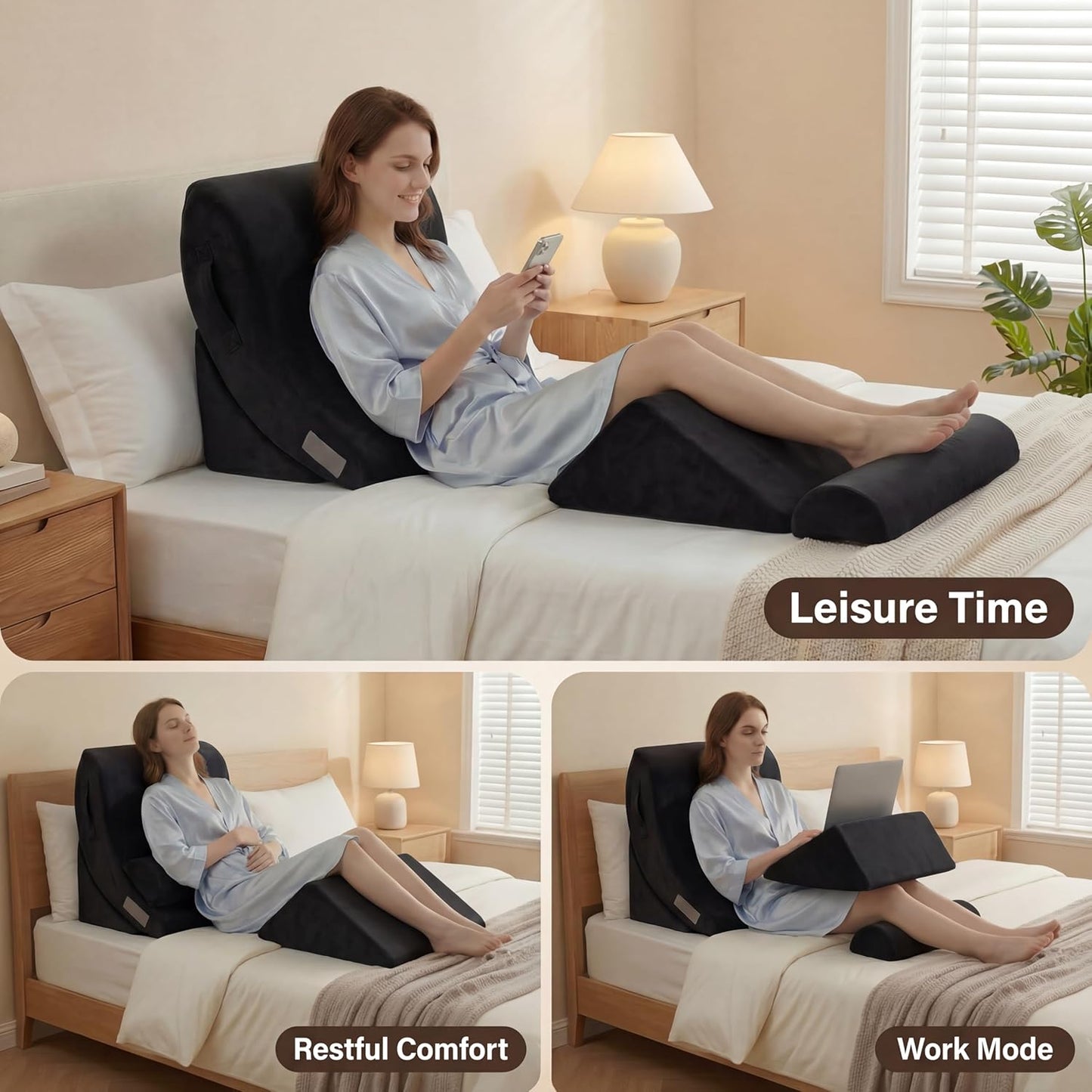 Axelrod 4PCS Orthopedic Bed Wedge Pillow Set, Post Surgery Foam for Back, Neck and Leg Pain Relief Comfortable & Adjustable Pillows- Anti Snoring, Heartburn, Acid Reflux & GERD Sleeping Black