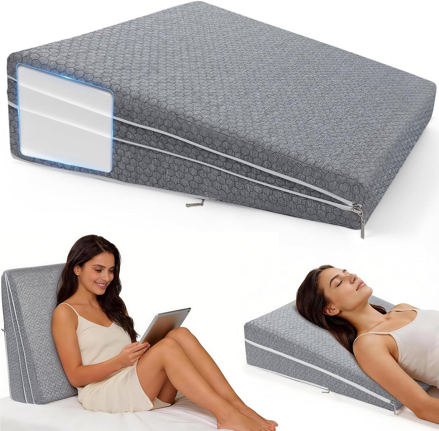Bed Wedge Pillow for Sleeping, Adjustable Ergonomic Elevated Pillow for Sleep Apnea Acid Reflux GERD Snoring After Surgery Recovery Pregnancy, Leg/Neck/Back Pain (Grey)