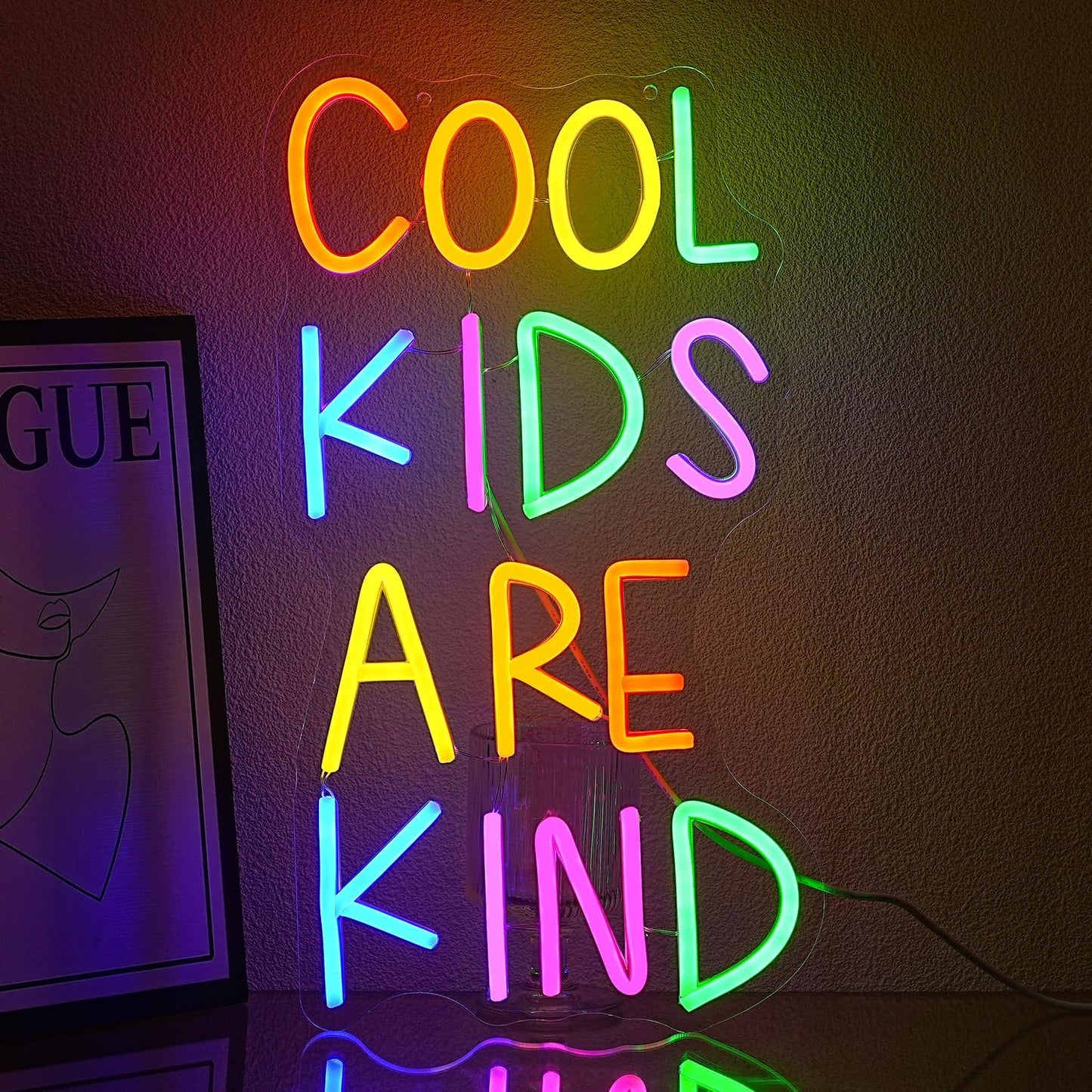 Cool Kids Are Kind Neon Sign for Classroom Colorful Letter Neon Lights Classroom Decor Reading Neon Light Sign for Bedroom Library Kids Room Study Room Decoration