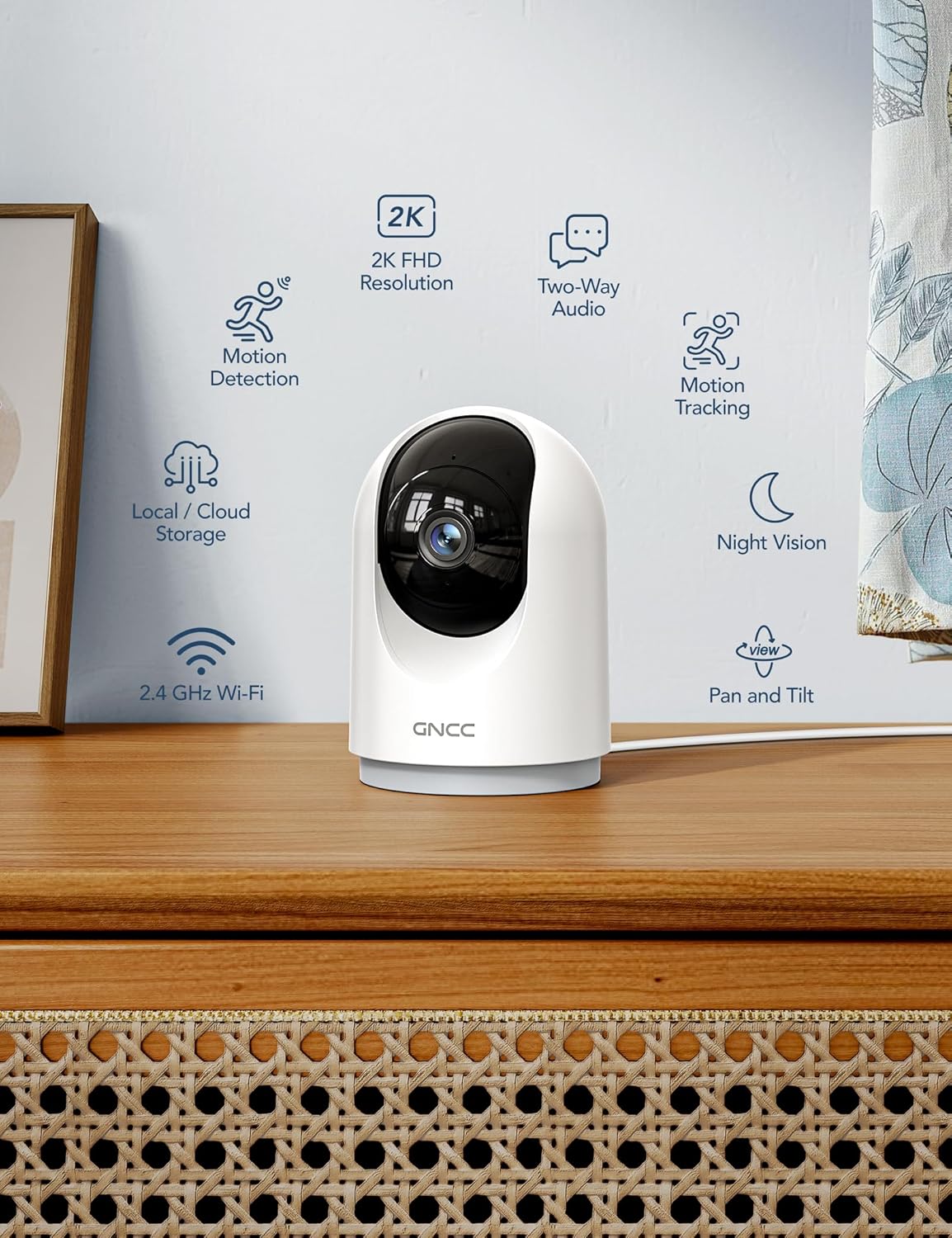 GNCC 2K Security Cameras 4pcs, Home Security Camera Indoor with 360° Motion Detection for Pets/Baby/Dog, Two-Way Audio, Night Vision, 24/7 SD Card Storage, Cloud Storage, Compatible with Alexa