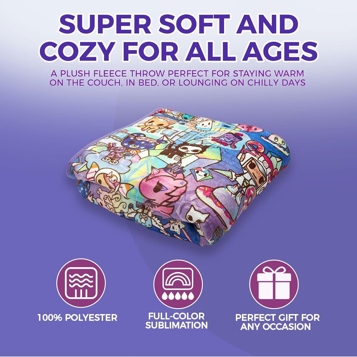 Tokidoki - Digital Princess Blanket - Kids & Girls Cozy Throw Blanket - with Your Favorite Unicorn Design - Personalized Gift - 50 x 60 Inches - 100% Polyester