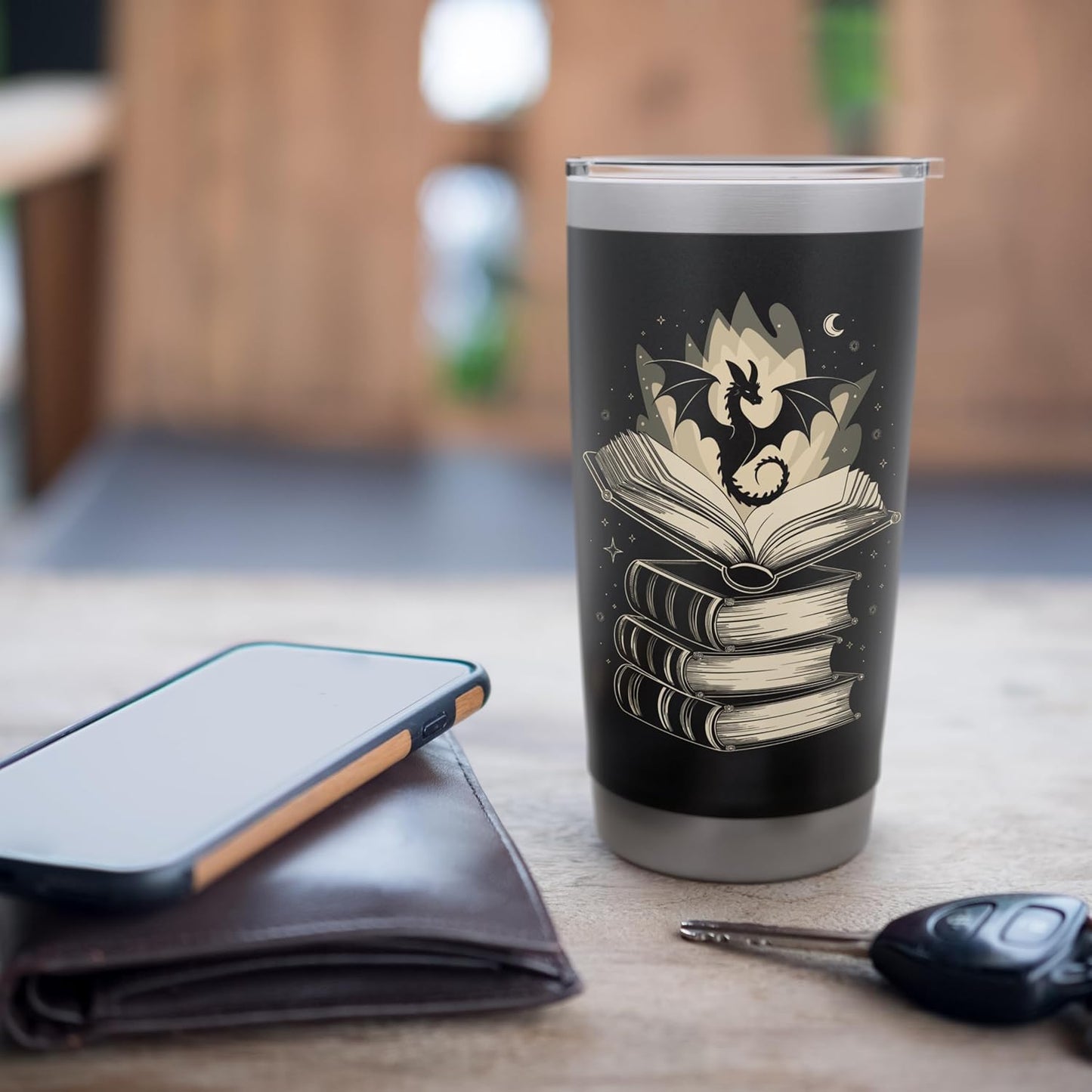 Fantasy Dragon & Books - Magical Reader Stainless Steel Insulated Tumbler