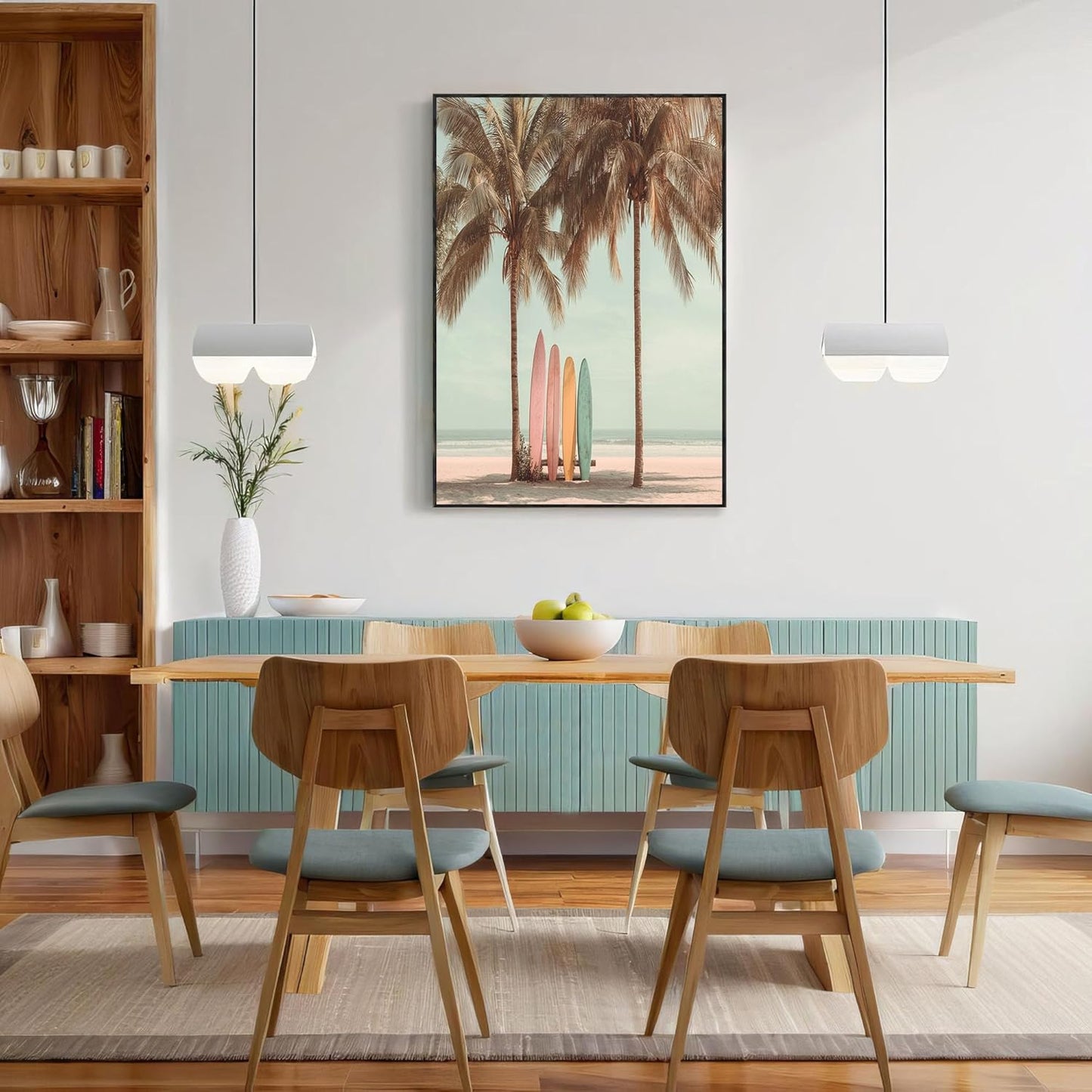GDJSMIN Beach Landscape Wall Art, Green Palm Tree Elements Poster For Reading Room Living Room Decor 16X 24 Inch Unframed