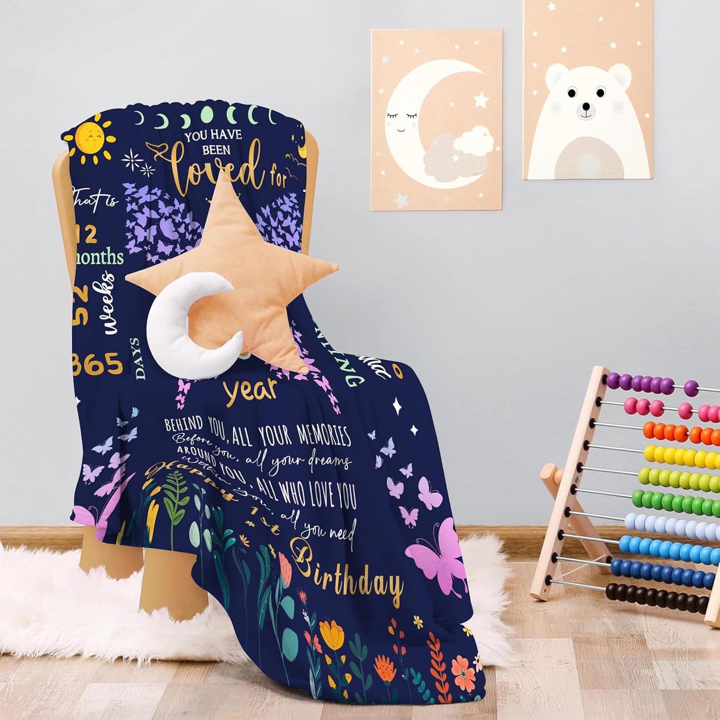 CIUGOIG 1 Year Old Girl Gifts for 1st Birthday Blanket, Gifts for One Year Old Girl, Baby Girls First Birthday Gift Blanket, 50"x40" Happy 1st Throw Blanket, Butterfly