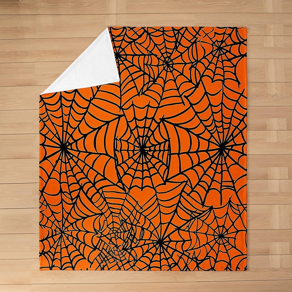 Feelyou Halloween Spider Web Fuzzy Blanket Orange Black Flannel Fleece Throw Blanket Happy Halloween Plush Blanket Gothic Black Warm Cozy Bedding Twin 60"x80"