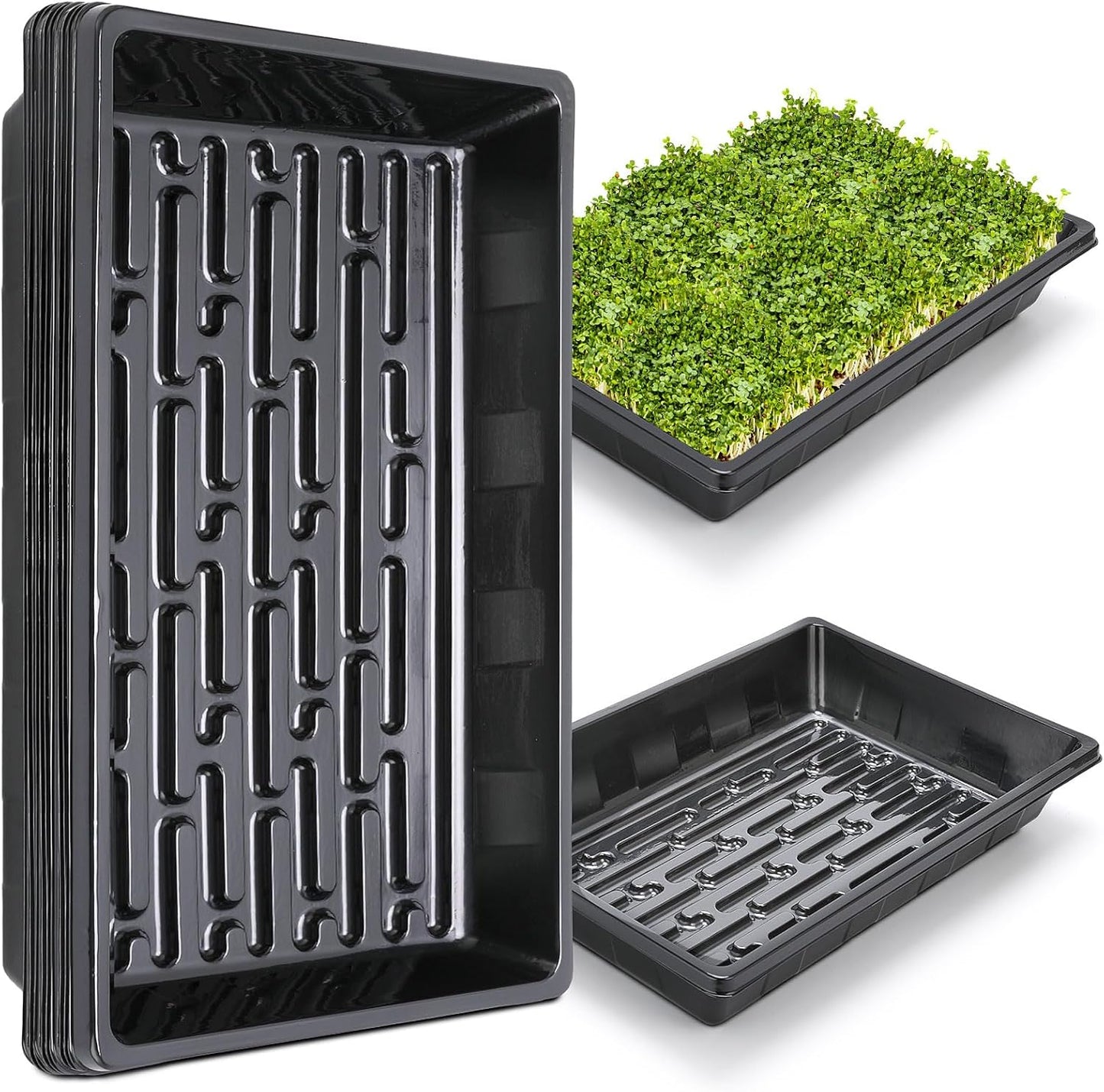 Sckee Upgraded 10 Pack Plant Growing Trays Seed Starting Tray Microgreens Growing Trays Seedling Plant Germination Starter Tray Transplant Fodder Flats, No Holes, No Leakage, Reusable (1017)