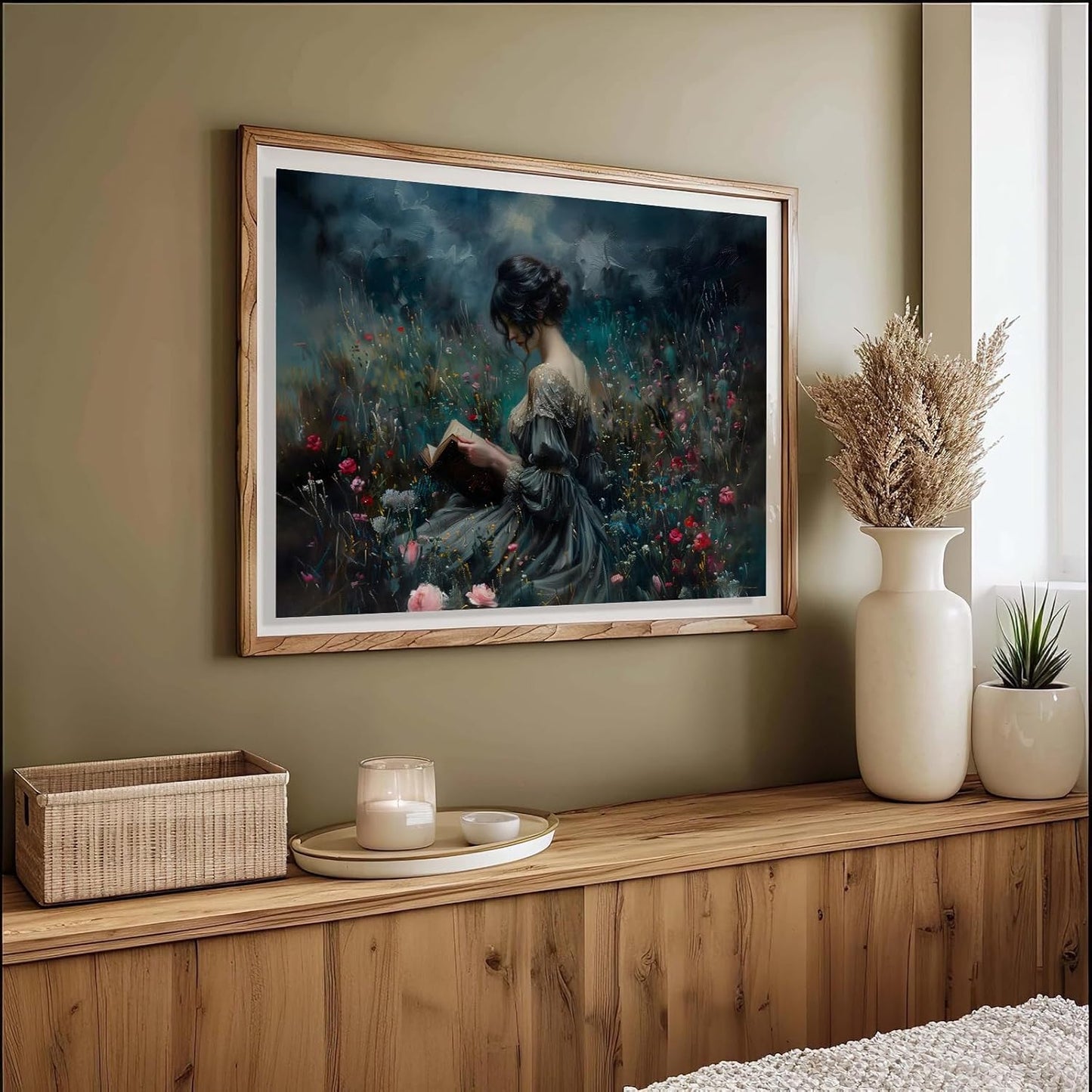 Vintage Reading Wall Art,Book Lovers Art,Library Wall Art,Vintage Victorian Fine Art Poster,Woman Reading A Book Poster Gothic Wall Decor Picture for Bedroom Dormitory Study Room Unframed 16x24Inch