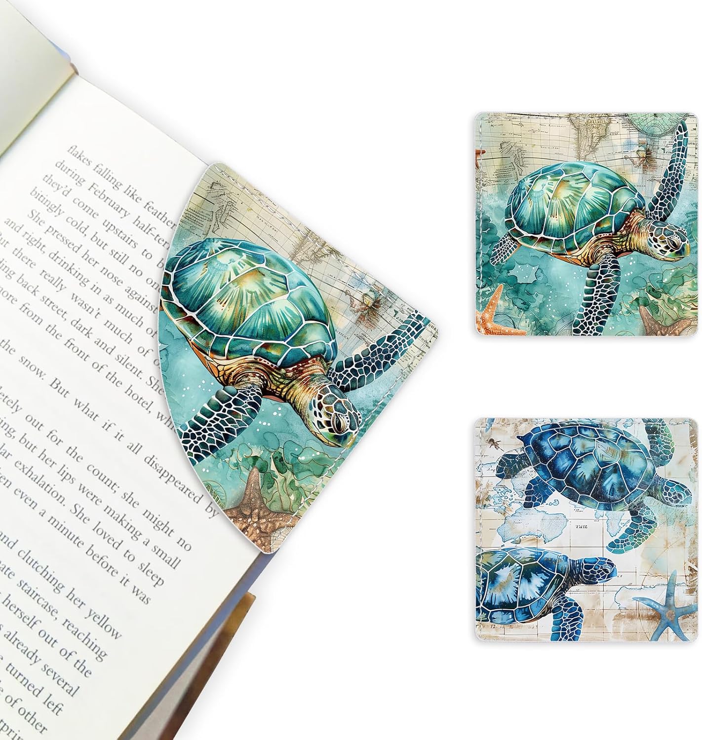 2 Pack Sea Turtle Leather Book Corner Bookmark, Durable Handmade Reading Accessories - Gifts for Readers, Women, Men, Teachers, Students 2