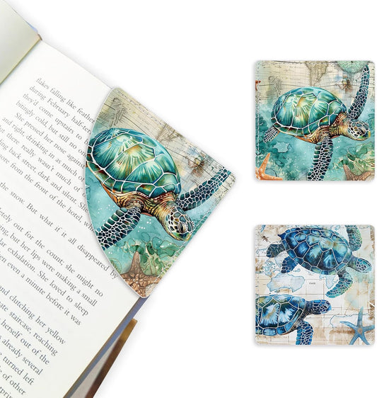 2 Pack Sea Turtle Leather Book Corner Bookmark, Durable Handmade Reading Accessories - Gifts for Readers, Women, Men, Teachers, Students 2