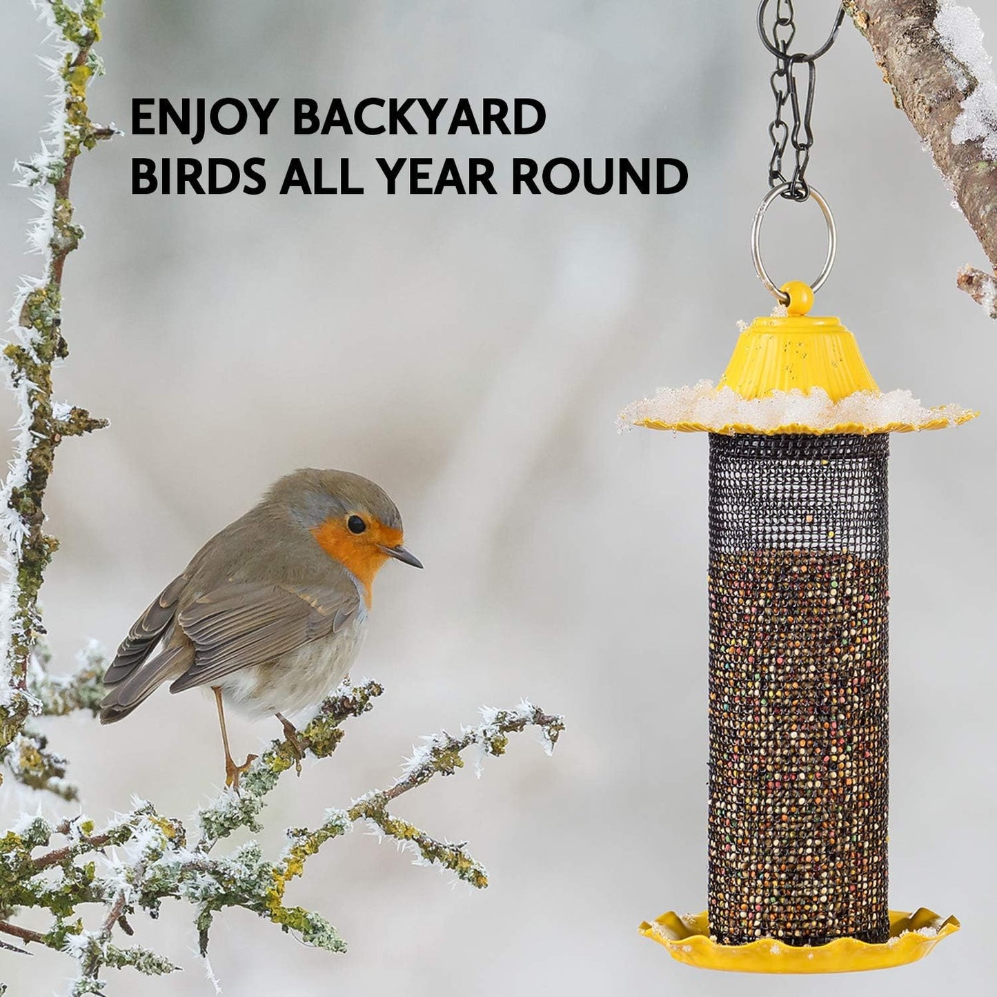Finch Bird Feeders for Outside [Set of 2] 0.5 LB Capacity Yellow Wild Bird Feeders, Seeds Attracts Small Birds to Backyard & Garden. Tube Bird Feeders for Outdoors.
