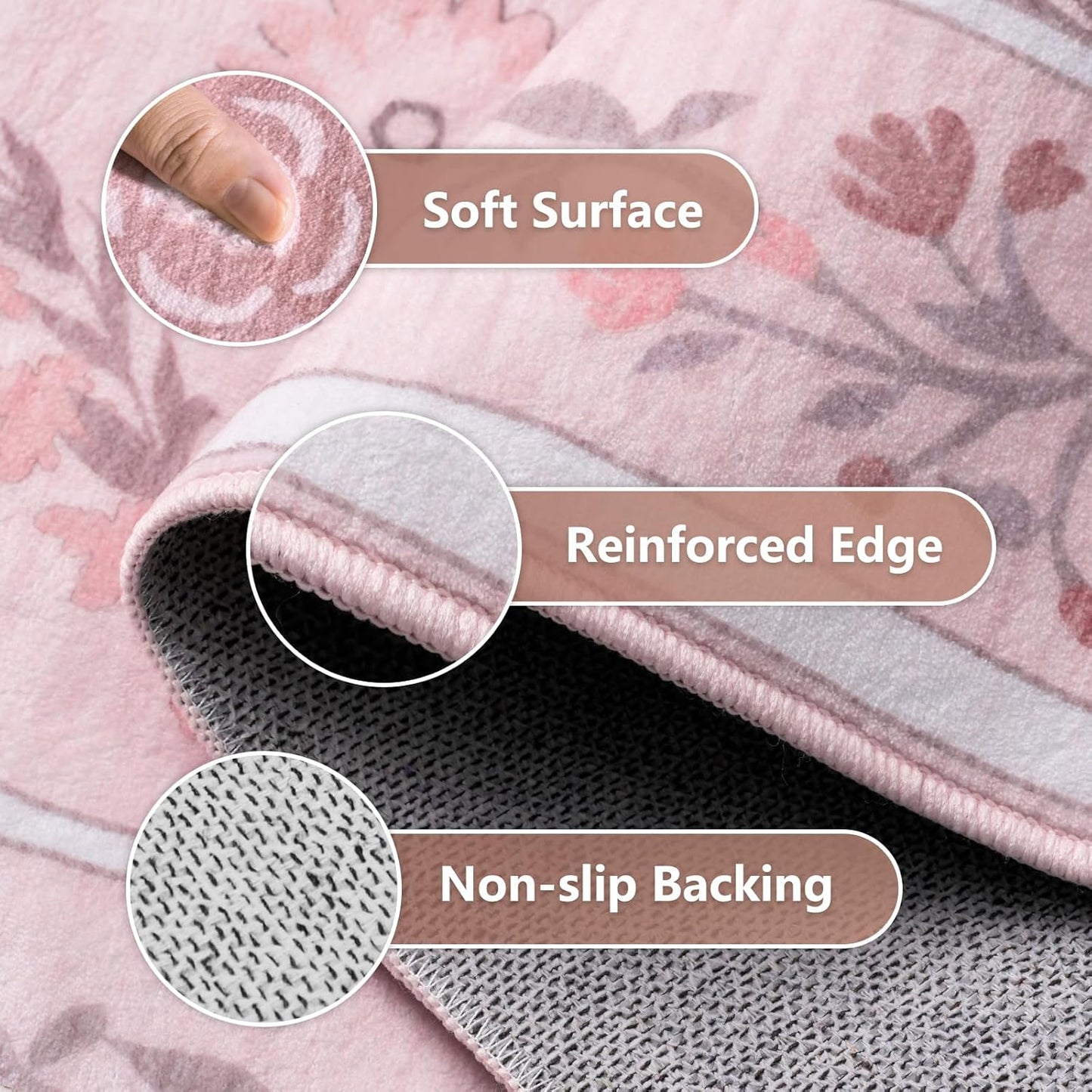 Pink Rug for Office Under Desk Rolling Chairs 4x6 Small Classroom Rug Reading Corner,Washable Boho Floral Hardwood Floor Mat for Baby Nursery Bedroom Living Room Kitchen Dinning Room