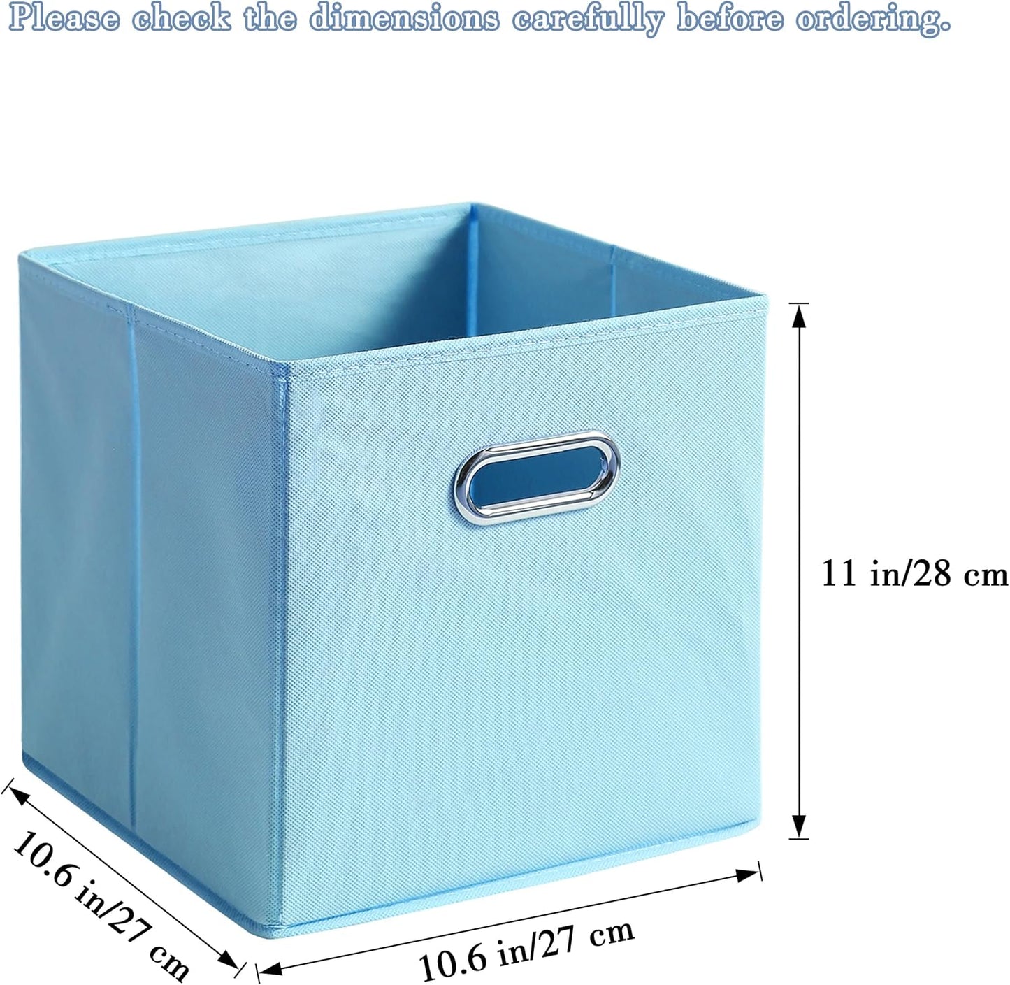 6 Pack Open Fabric Storage Bins with Metal Handle, 10.6x10.6x11 Inch Foldable Cube Organizer Baskets for Closet Shelf Cabinet, Collapsible Fabric Boxes for Home Storage (Sky blue)