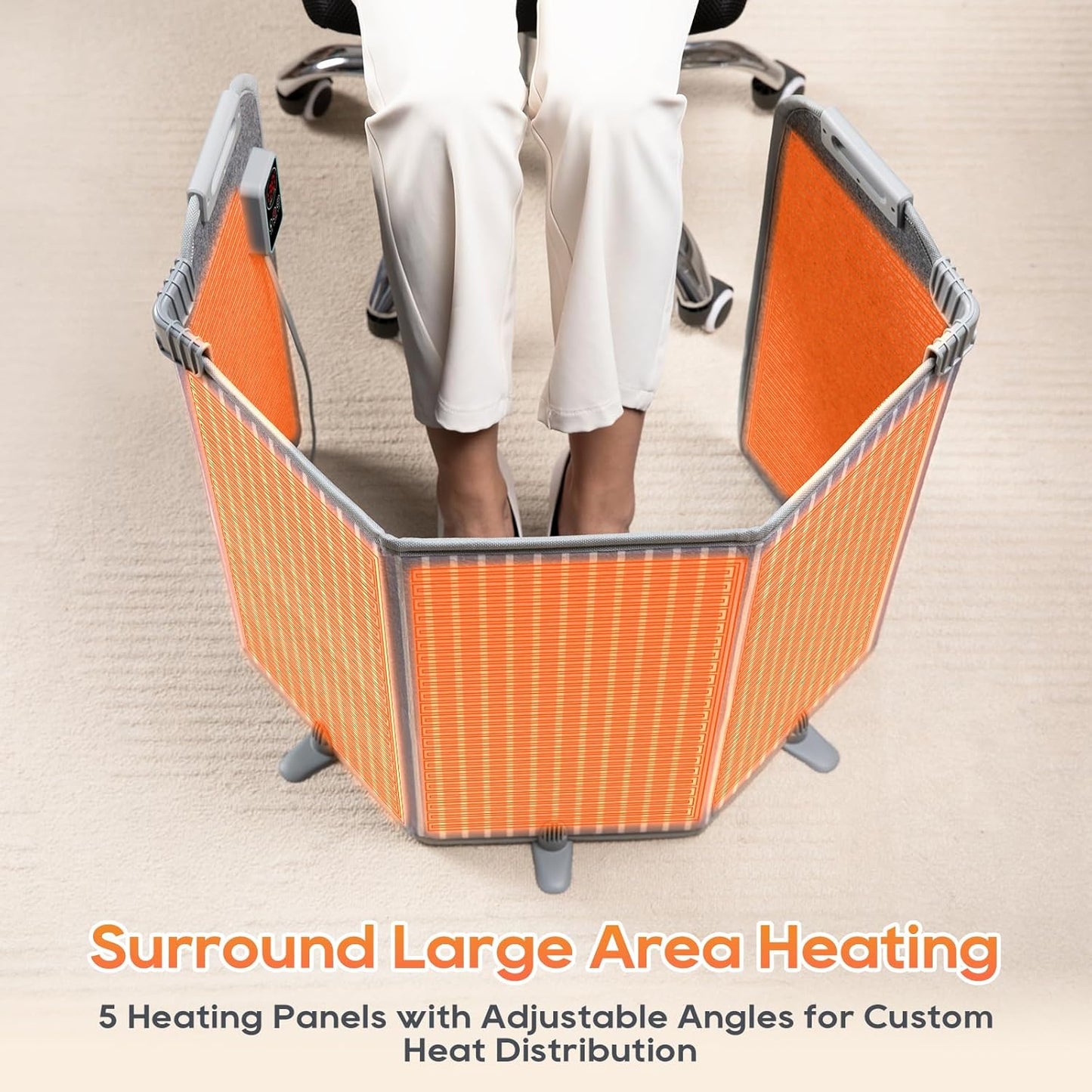 Under Desk Heater for Office, Foldable Under Desk Foot Warmer with 12H Timer & 8 Heat Levels, Portable Space Heater for Leg, Foot and Ankle, Safe & Quiet Anti-tilt Surrounding Panel Heater, Grey