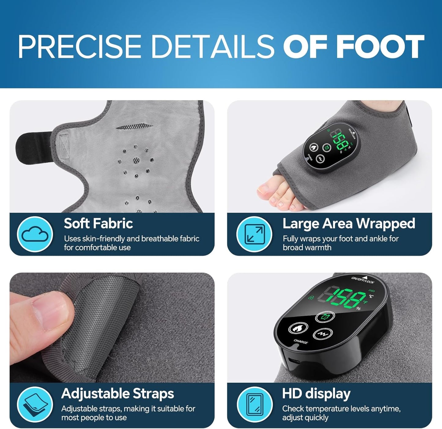 Cordless Foot and Ankle Massager for Pain Relief, Rechargeable Foot Massager for Neuropathy Ankle Heating Pad Wrap with Massage for Circulation, 6 Heat & 3 Vibration Levels, Auto Shut-Off (Grey)