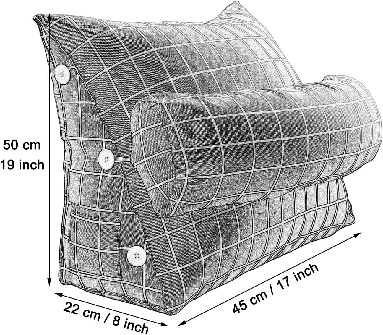 Wedge Pillow for Sleeping After Surgery Reading Pillows for Sitting in Bed for Adult Washable Cover Back Cushion for Couch Lumbar with Neck Support (Color : 01, Size : 45 x 22 x 50 cm)