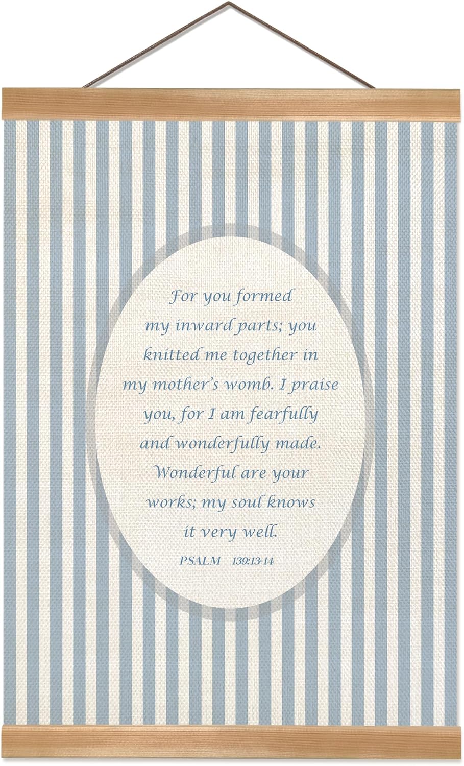 Blue Stripe Christian Wall Art Poster -God Is Within Her Bible Verse Wall Hanging Poster, Christian Inspirational Decor for Bedroom Office, or Faith-Based Gift for Women 12x16inch (Psalm 139:13-14 Blue)