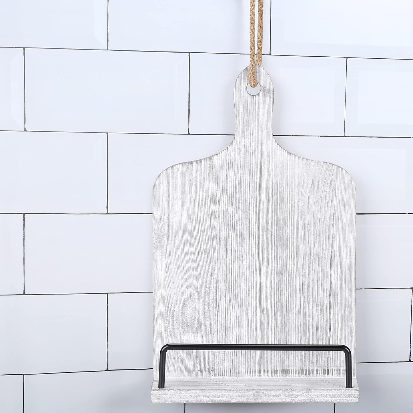 Soligt Cookbook Stand for Kitchen Counter Adjustable Recipe Book Holder Rustic Wood Cutting Board Style - White