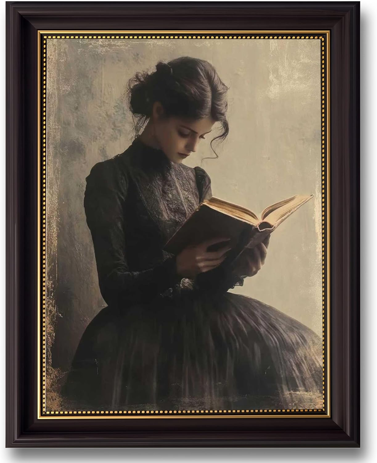 HELTYHB Vintage Dark Brown Framed Wall Art - Vintage Reading Woman Canvas Prints, Dark Academia Decor for Living Room & Study Room, Gifts for Friends & Family (9x11 Inch)