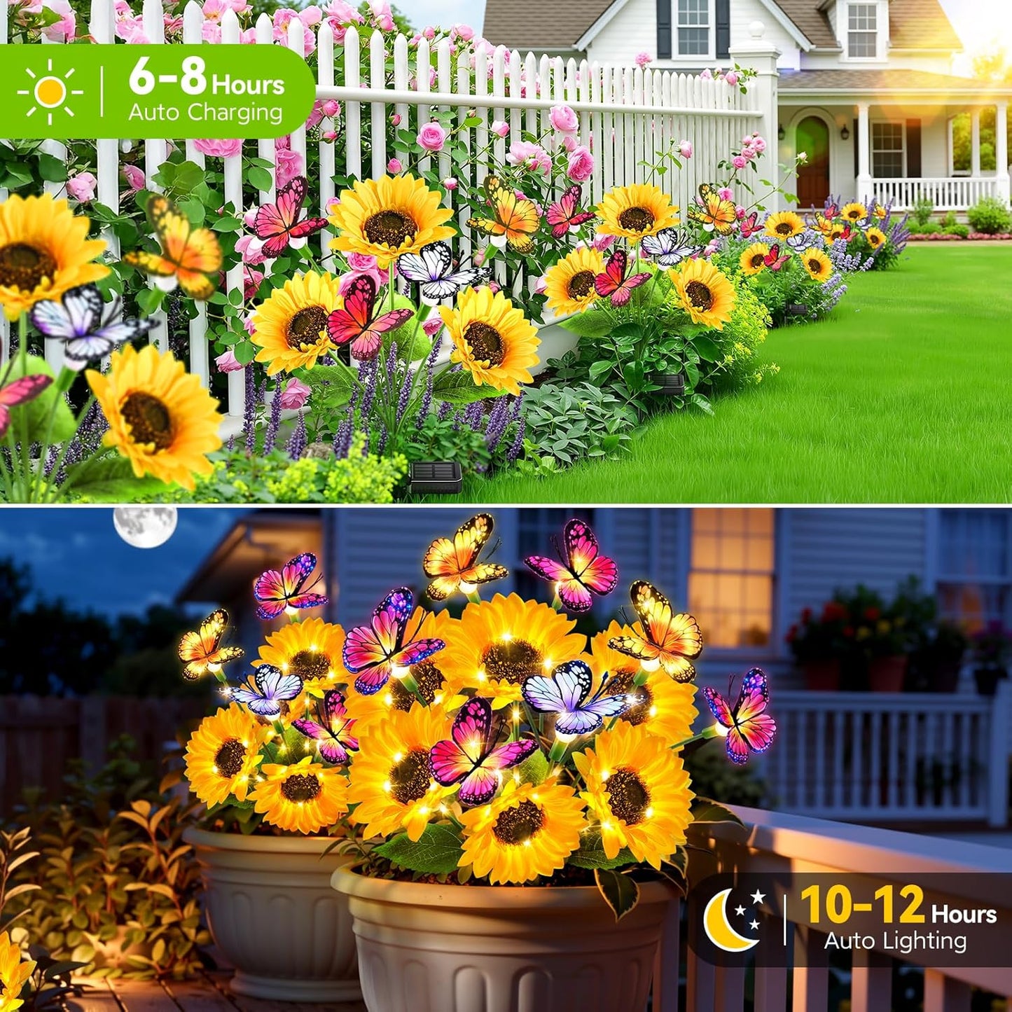 Solar Sunflower Lights Outdoor, 3 Pack Solar Garden Lights with Butterfly Decor, IP65 Waterproof Outdoor Solar Lights for Yard, Garden, Pathway, Patio Decor, Best Mother’s Day Gift Ideas for Mom