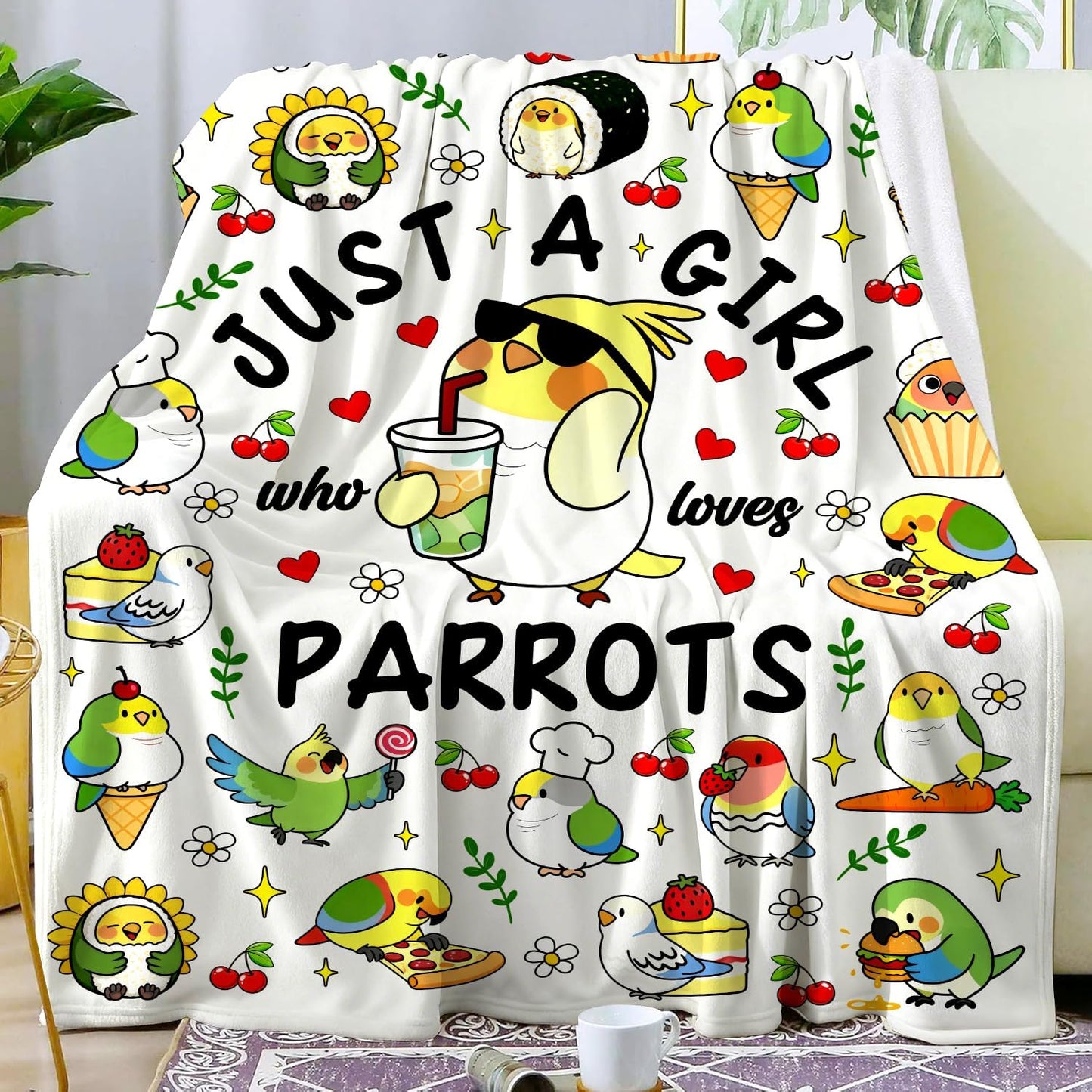 Cute Animal Bird Parrot Blanket Soft Lightweight Parrot Stuff Throw Blanket for Living Room Home Decor Birds Gifts for Girls Women Lover Kids Adult 50"X40"
