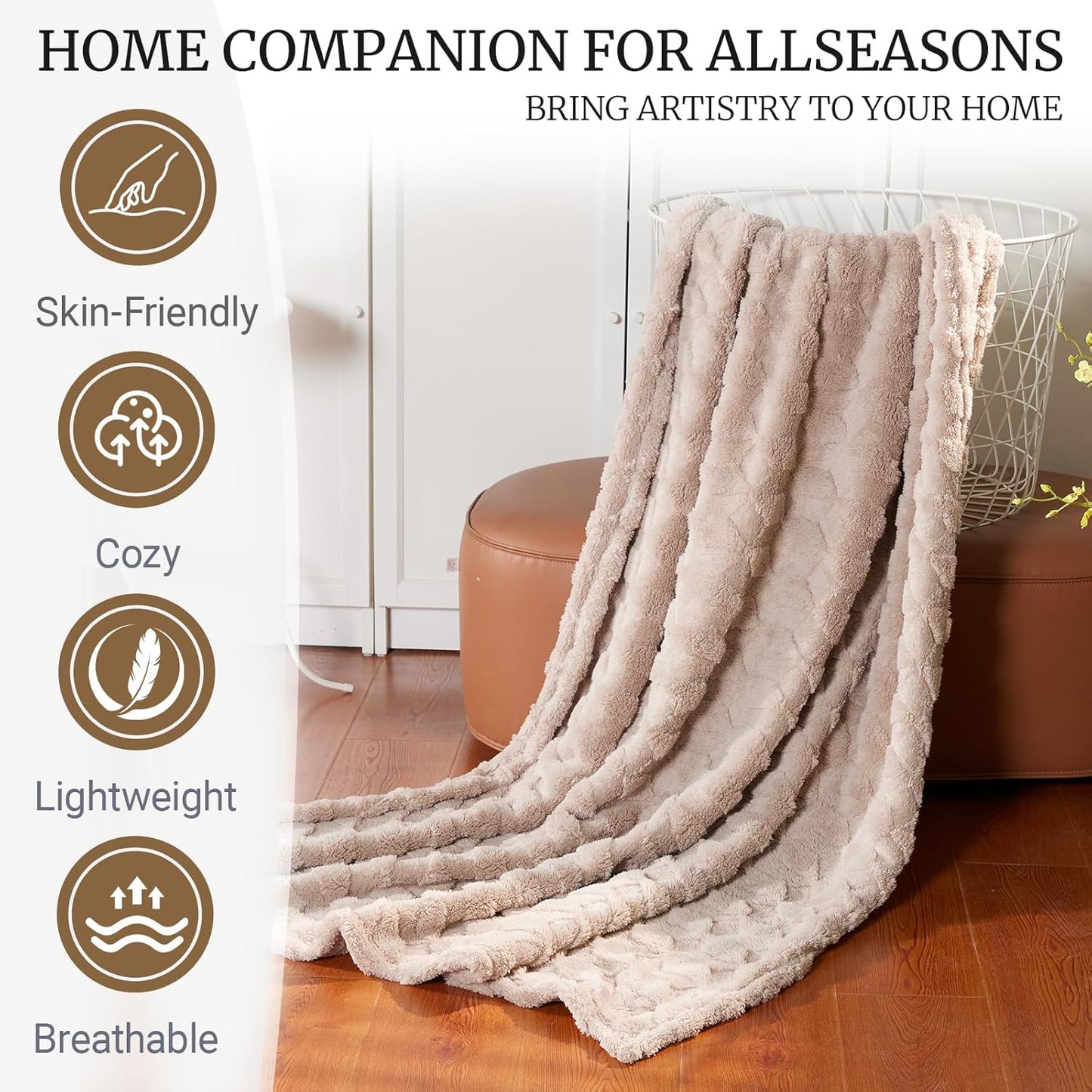 Checkered Fleece Throw Blankets-Cozy Fluffy Soft Lightweight Luxury Blanket for Travel, Sofa, Couch, Bed & Car, Gifts for Teen Girls, Women and Men, Home and Dorm Decor, Beige, 50" x 70"