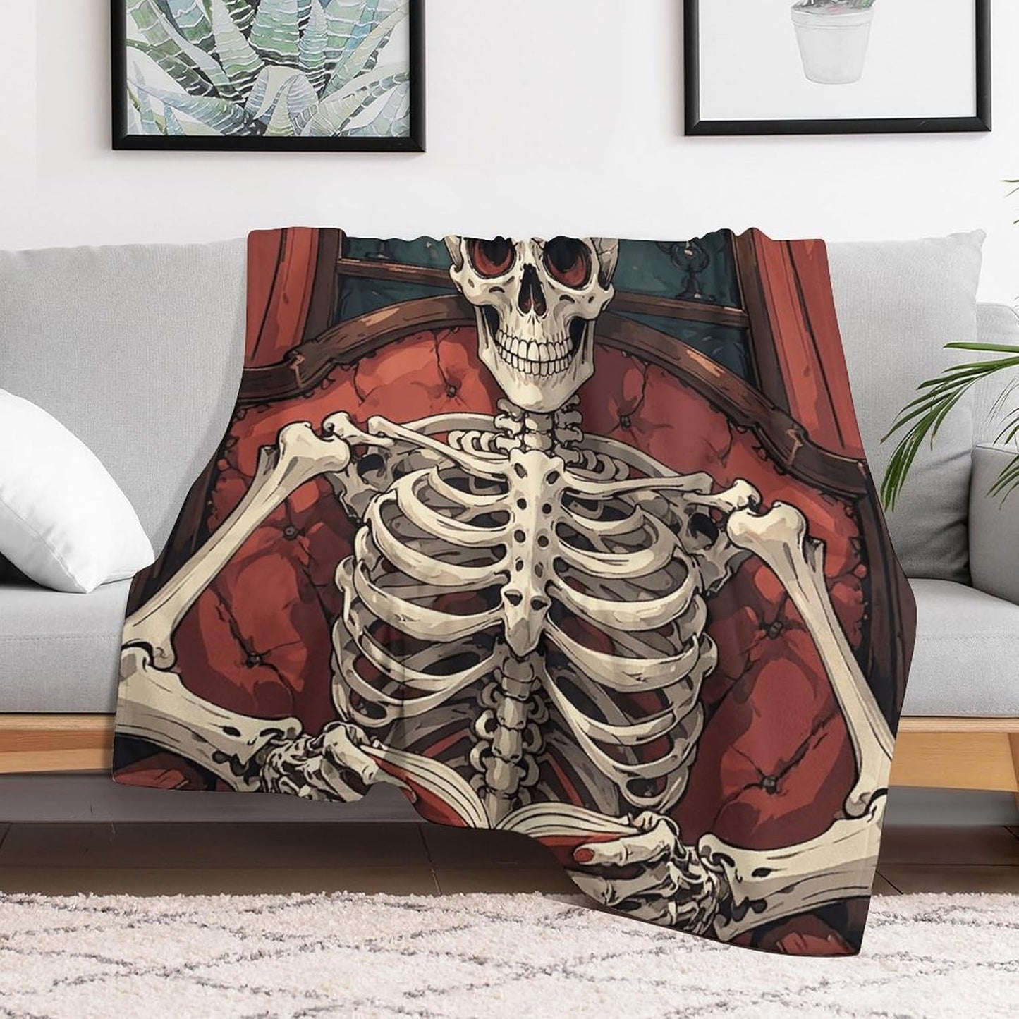 Custom Skeleton Reading Blanket Lightweight Flannel Fleece Throw for Couch Sofa Bed Luxury Soft Cozy Plush Lap Bedtime Blanket for All Seasons Bedroom Home Decor Gifts 30"*40"（76 * 100cm）