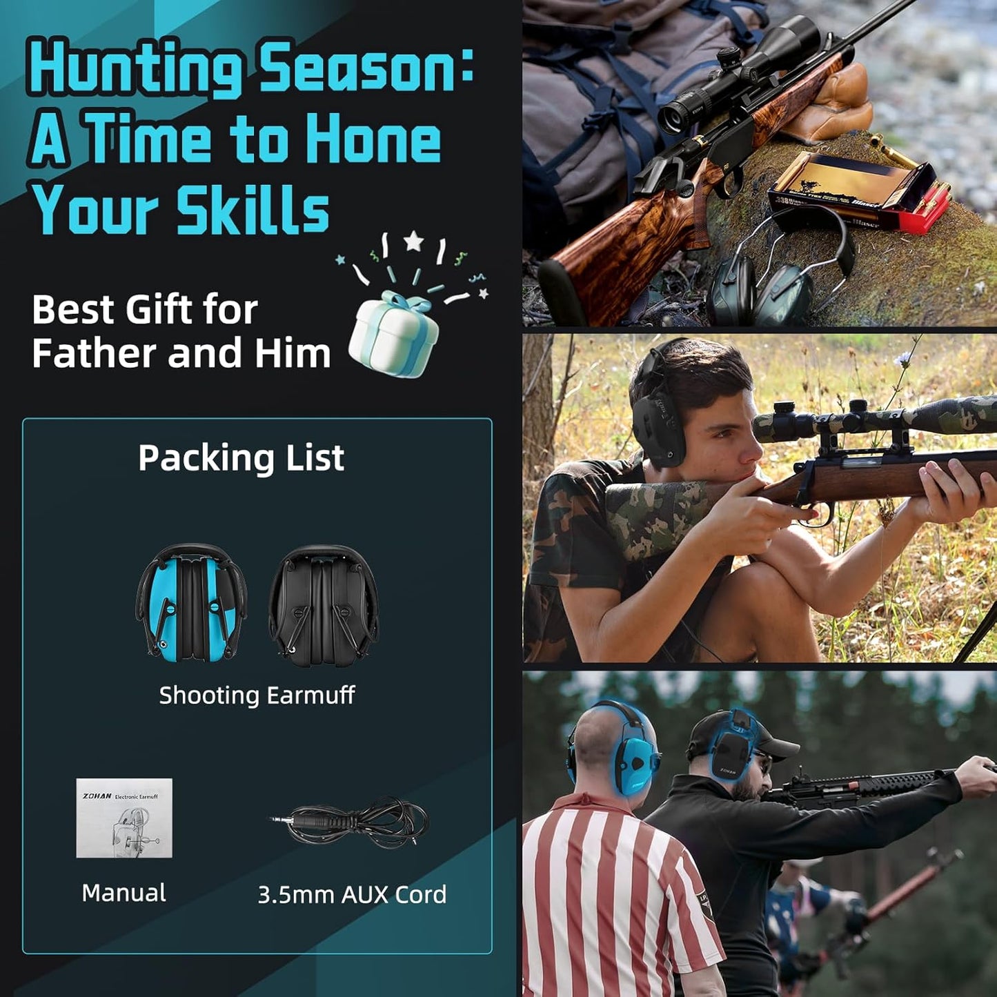 ZOHAN EM054 Electronic Ear Protection for Shooting Range with Sound Amplification Noise Reduction, Ear Muffs for Gun Range