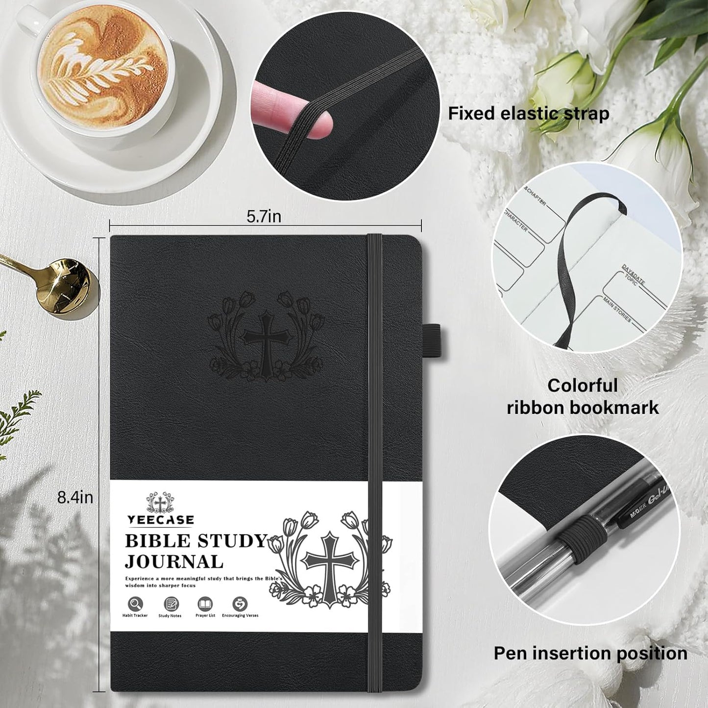 Bible Study Journal, Church Bible Prayer Journal, Study Scripture Notebook for Note Taking Reflection, Based Religious Gifts and Bible Study Supplies (Black)