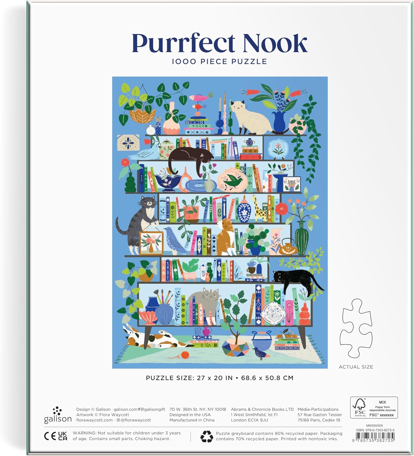 Galison Purrfect Nook – 1000 Piece Jigsaw Puzzle Featuring Artwork of A Lively Cozy Shelf Made for Bibliophiles and Cat Lovers Alike